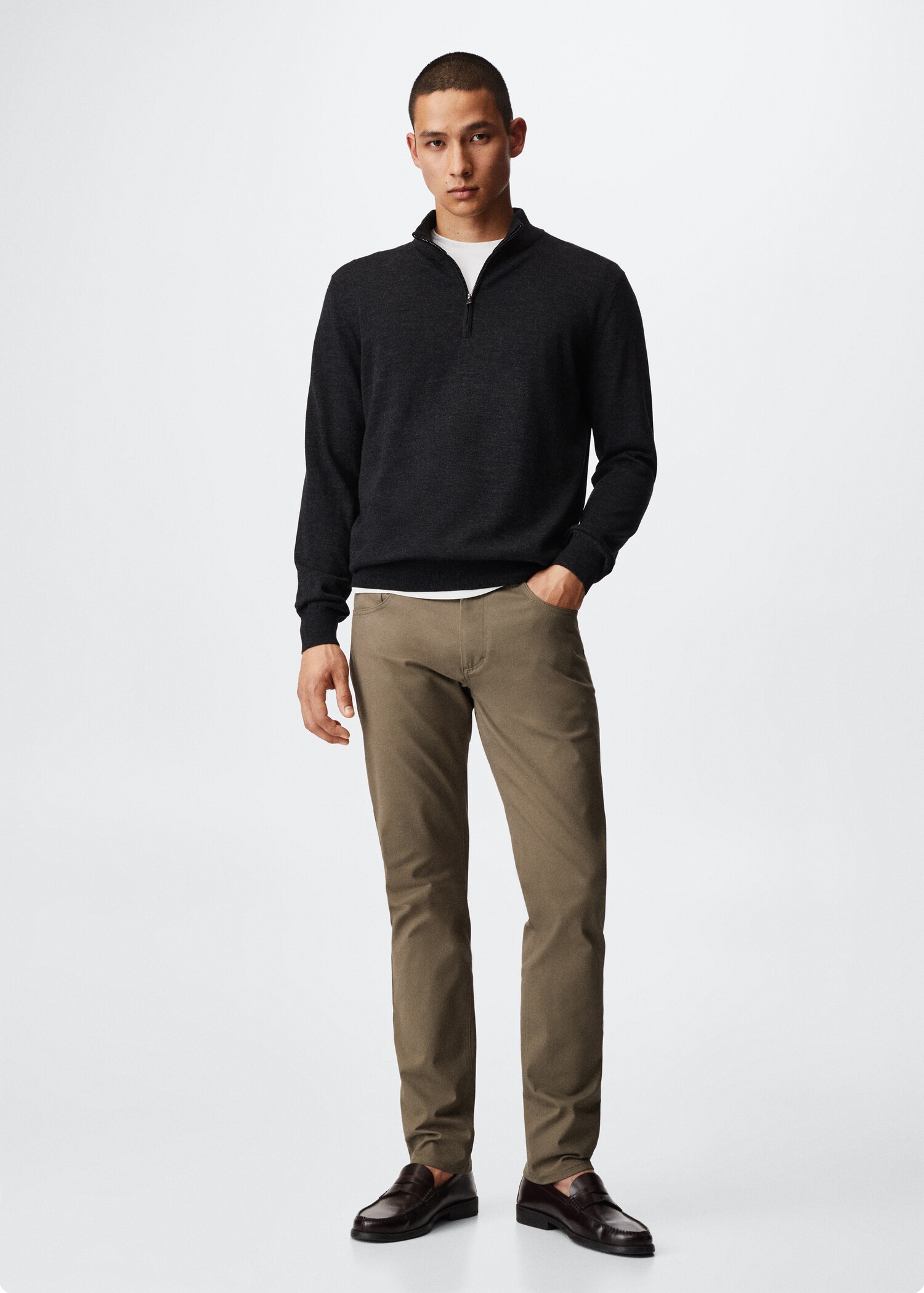 Slim fit denim-effect serge pants - General plane