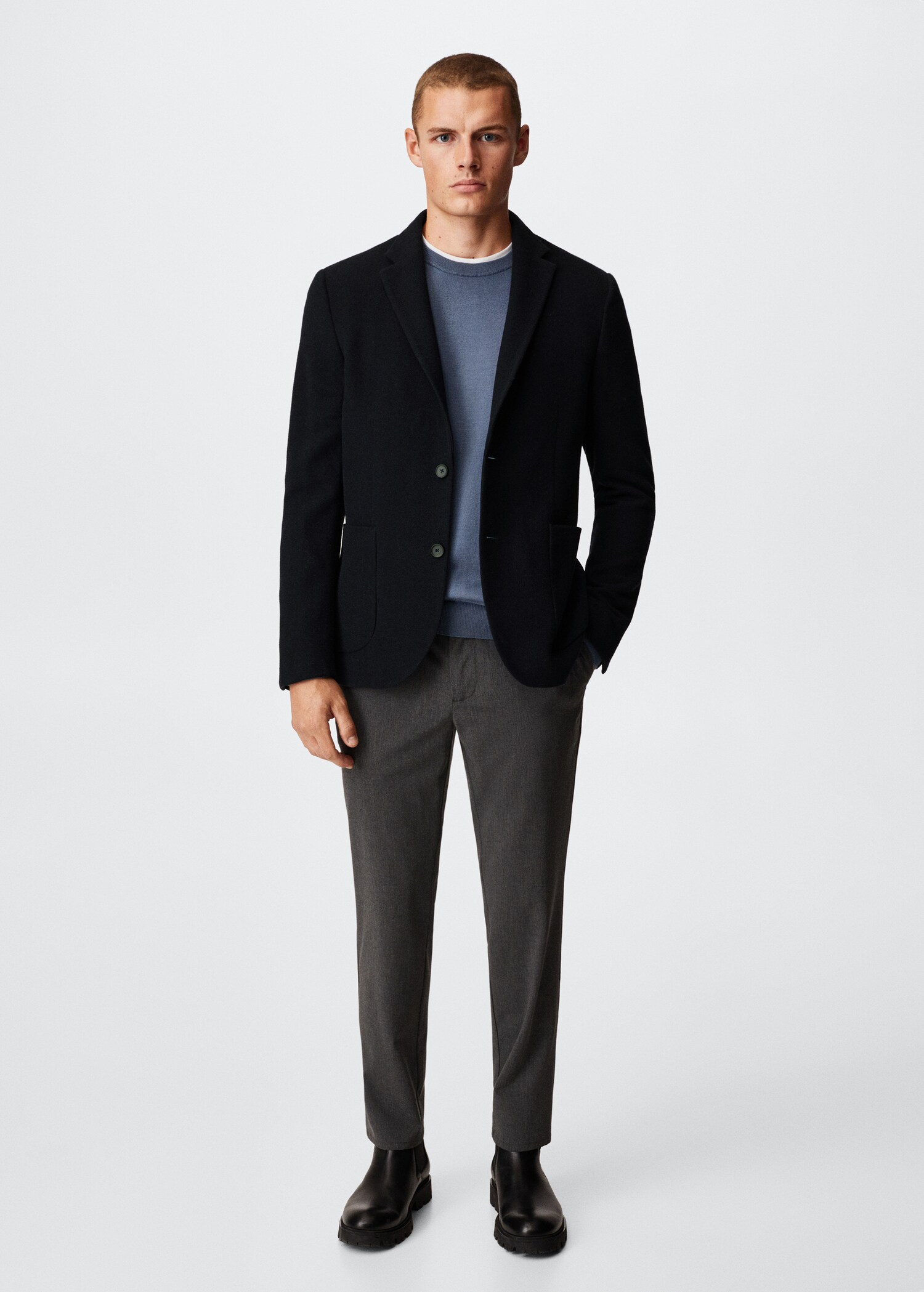 Slim-fit wool-blend jacket - General plane