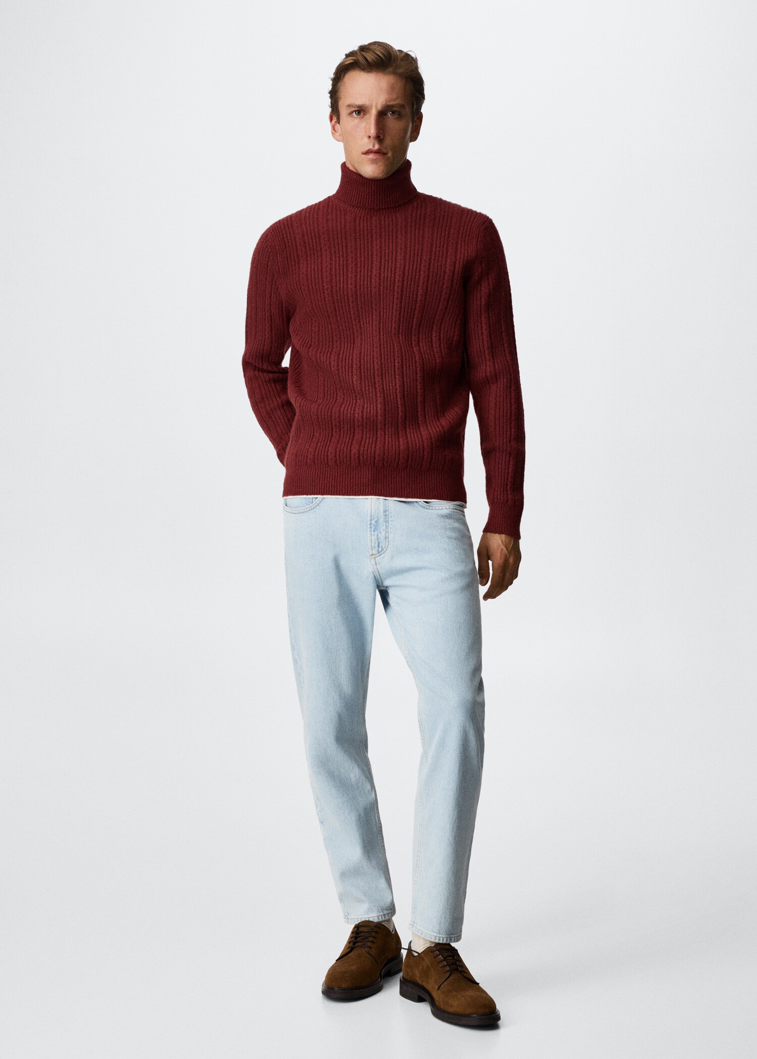 Strukturierter Pullover mit Stehkragen - Allgemeine Ansicht