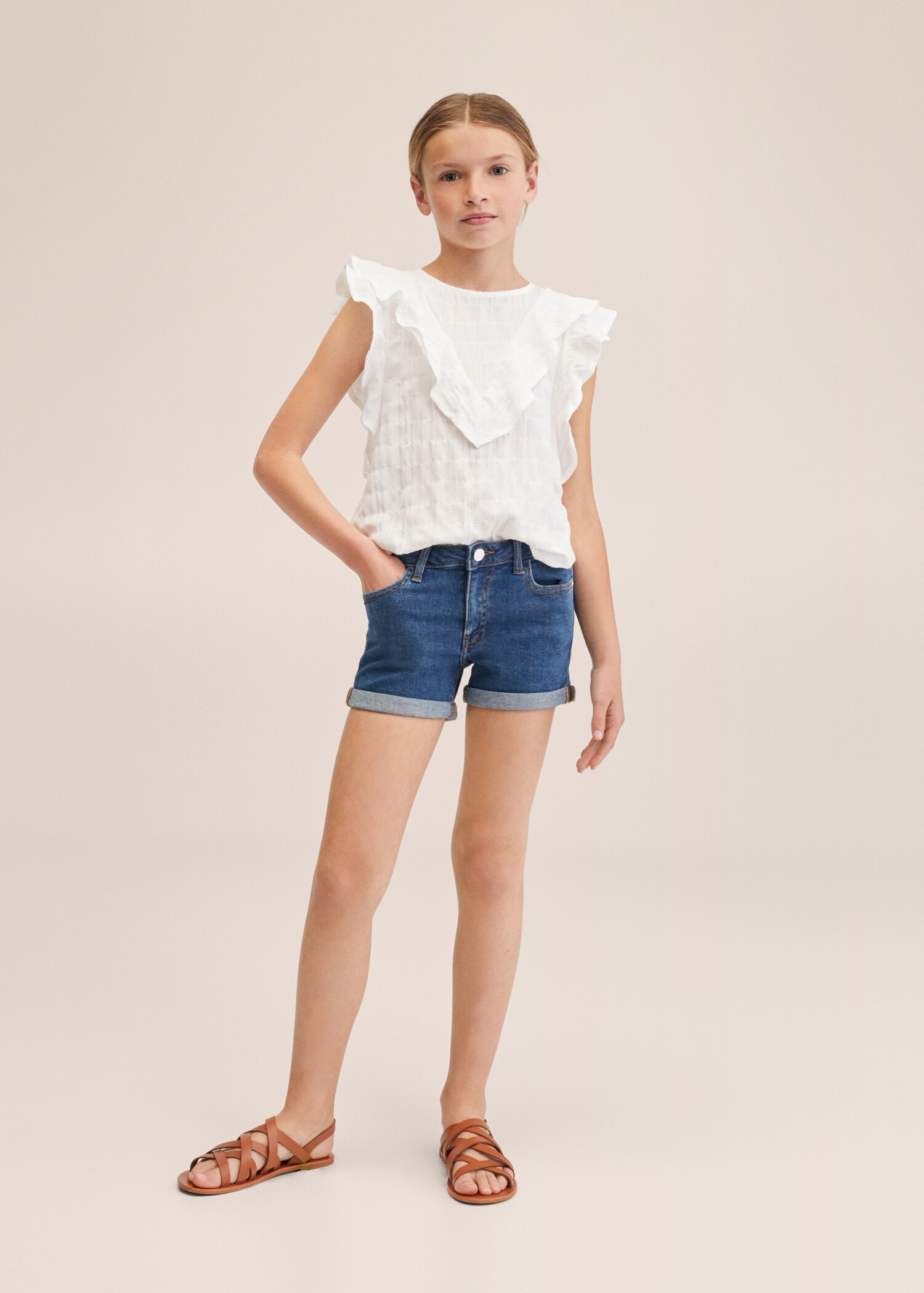Rolled-up hem denim shorts - General plane