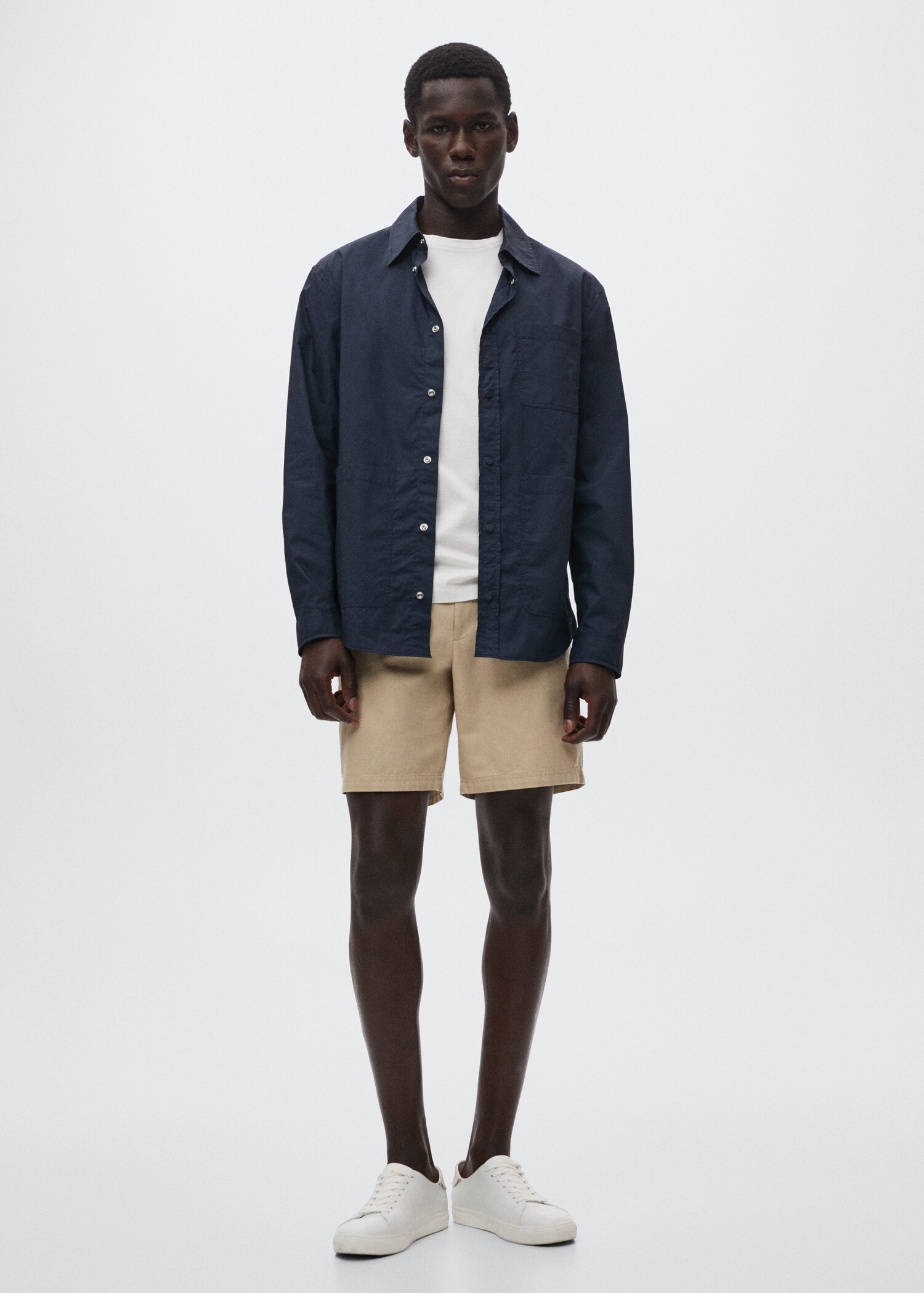 Chest-pocket cotton overshirt - General plane