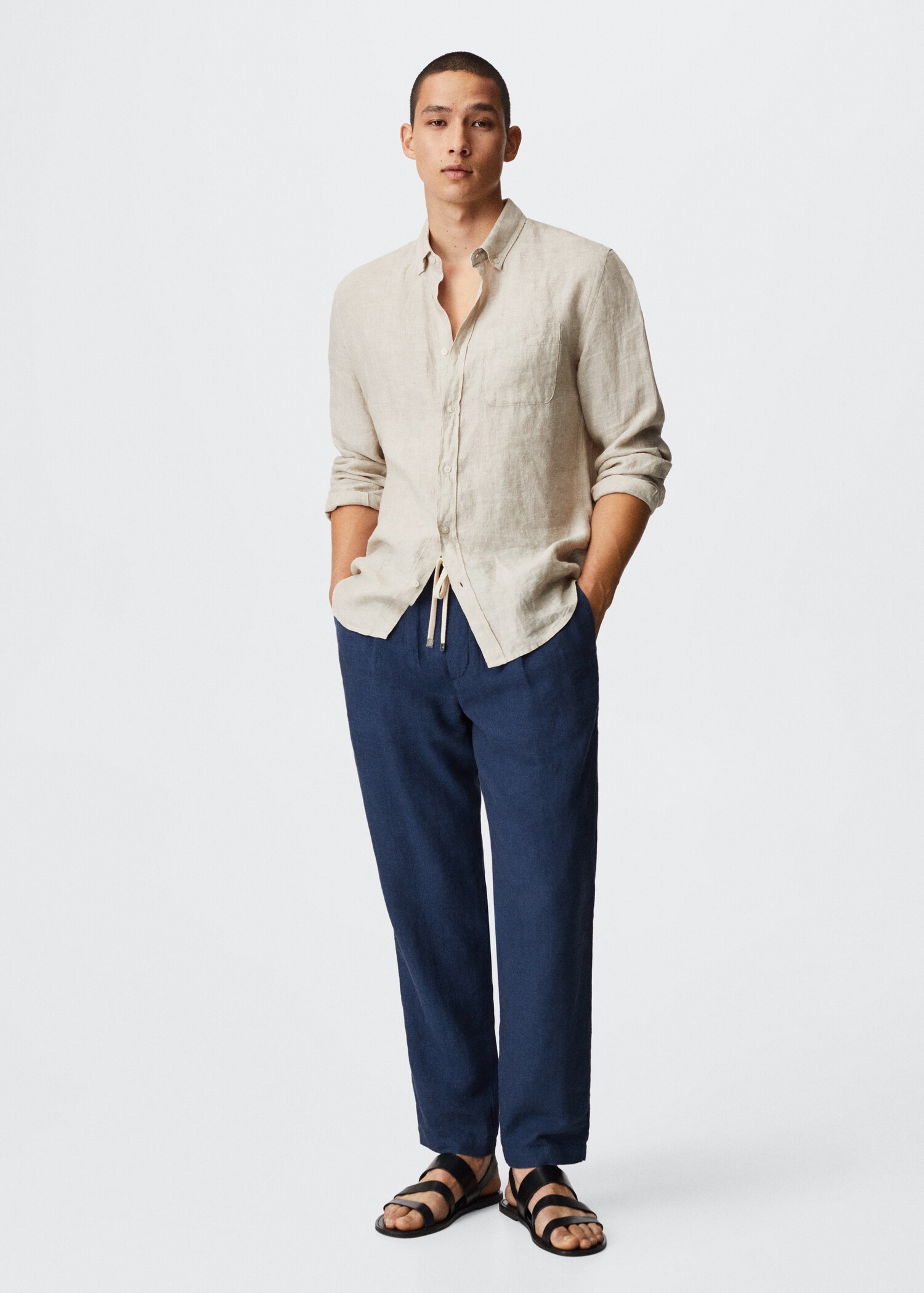 100% linen slim-fit shirt - General plane