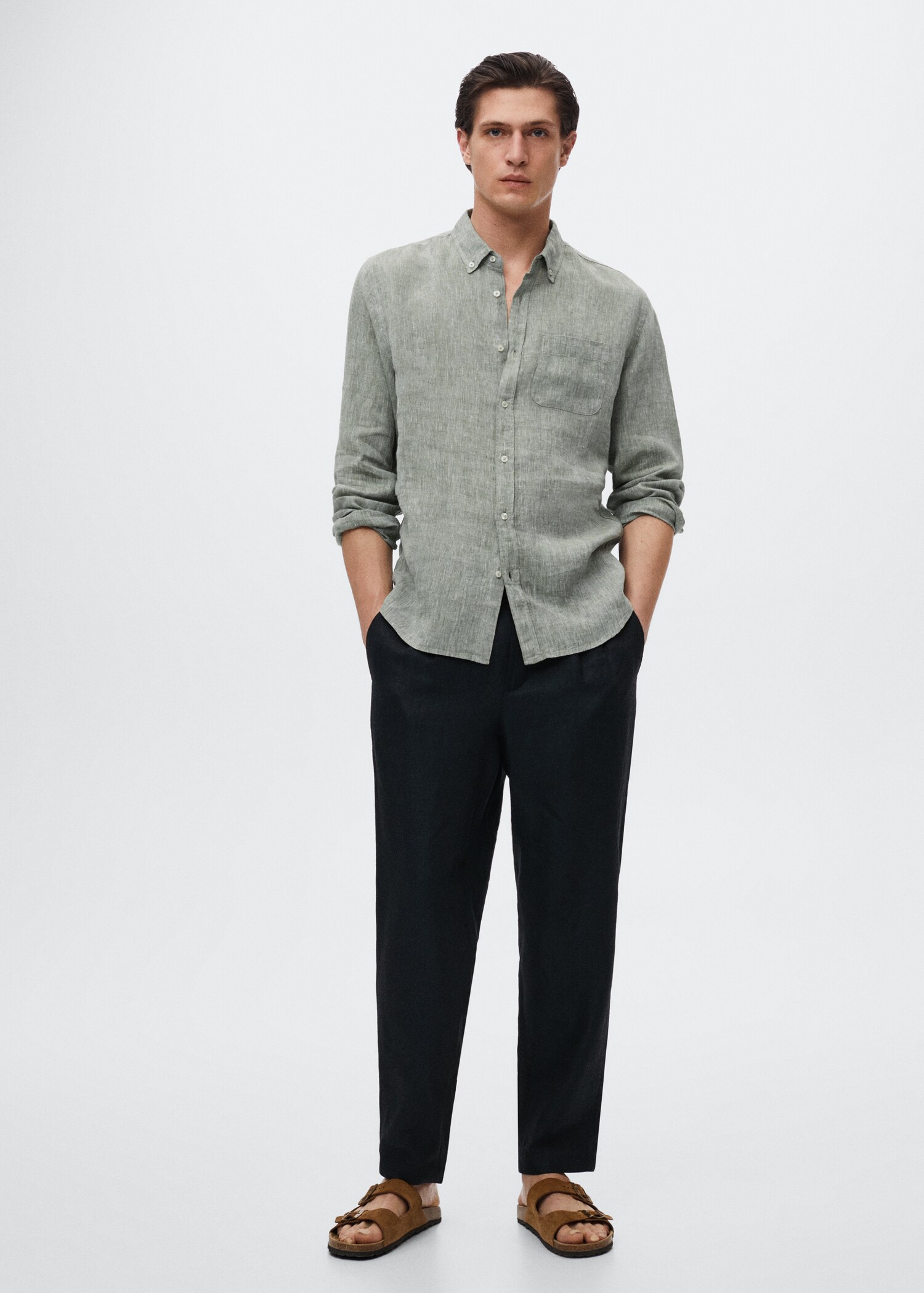 100% linen slim-fit shirt - General plane