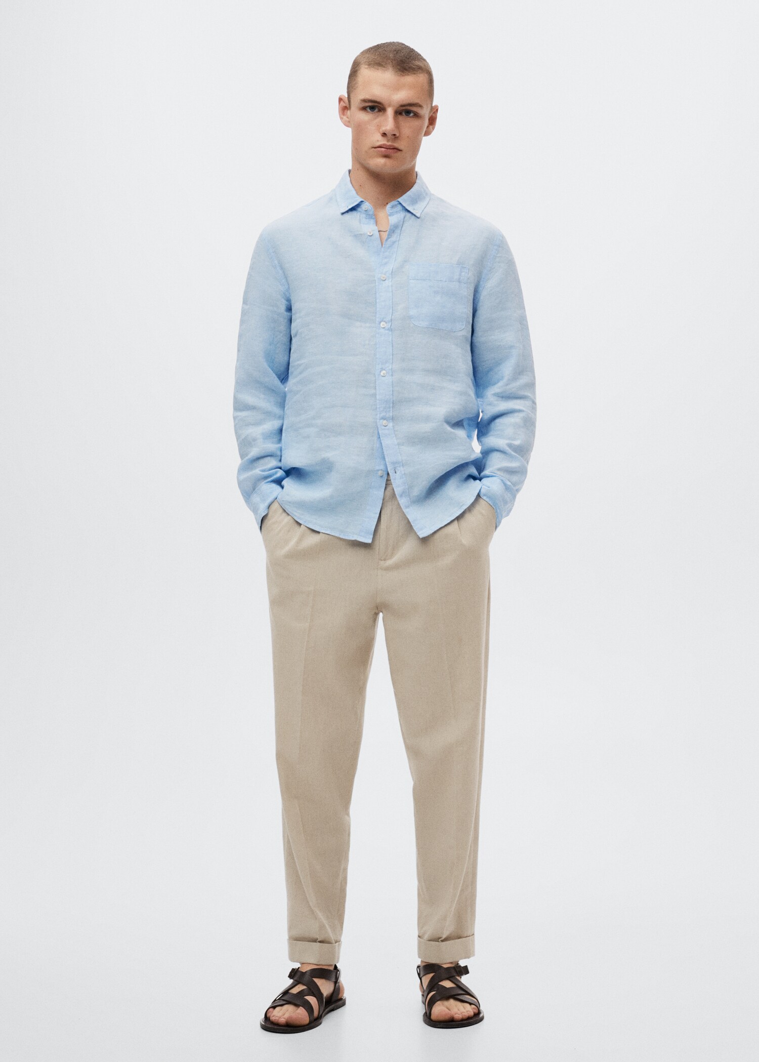 100% linen slim-fit shirt - General plane