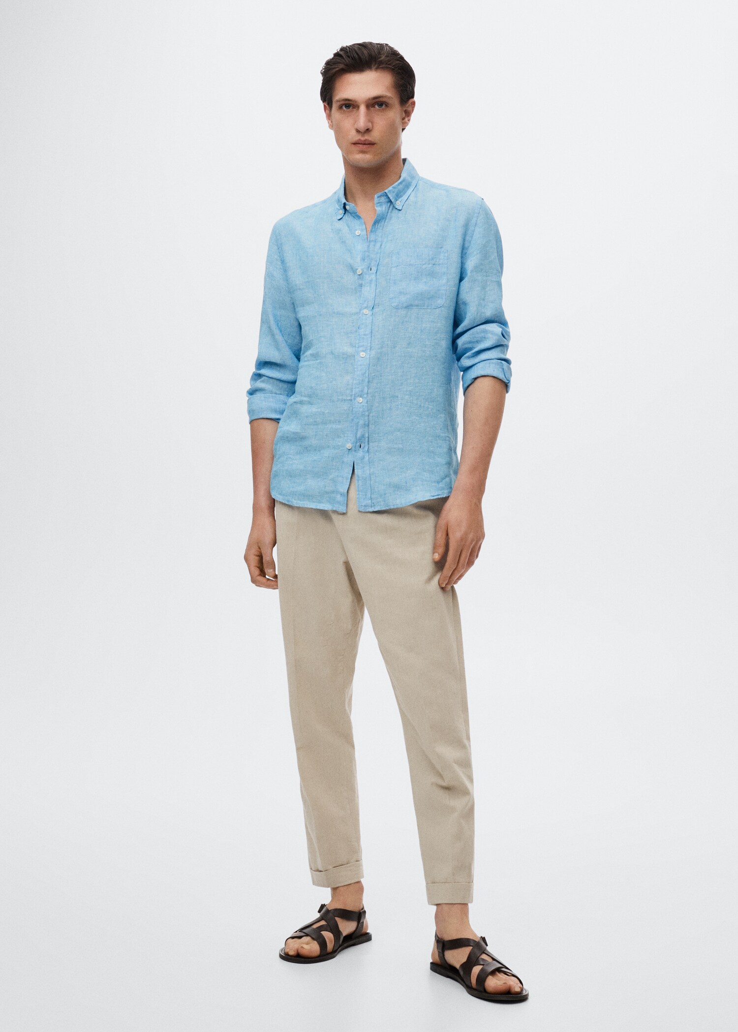 100% linen slim-fit shirt - General plane