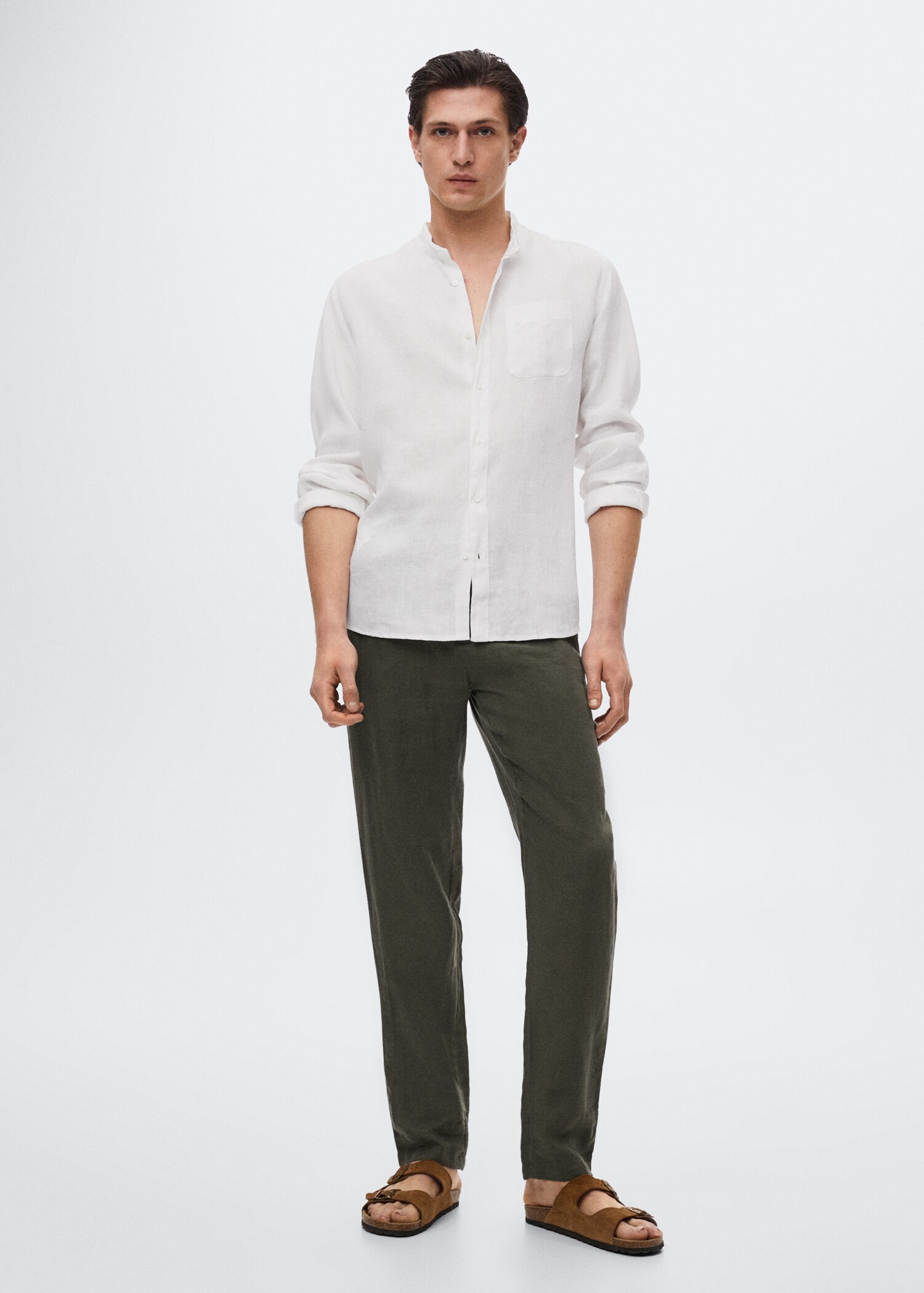 Slim-fit Mao collar linen shirt - General plane