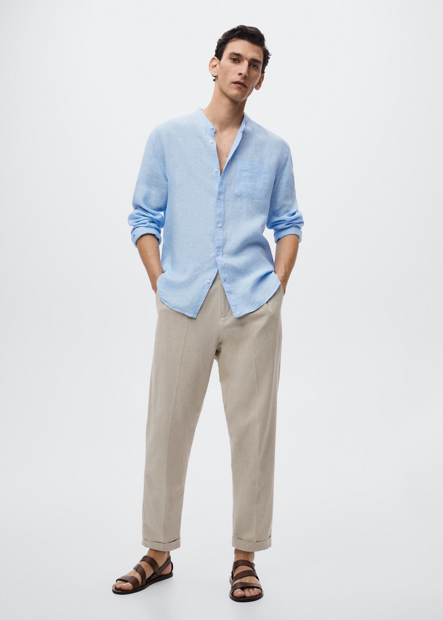 Camisa slim fit lino cuello mao - Plano general