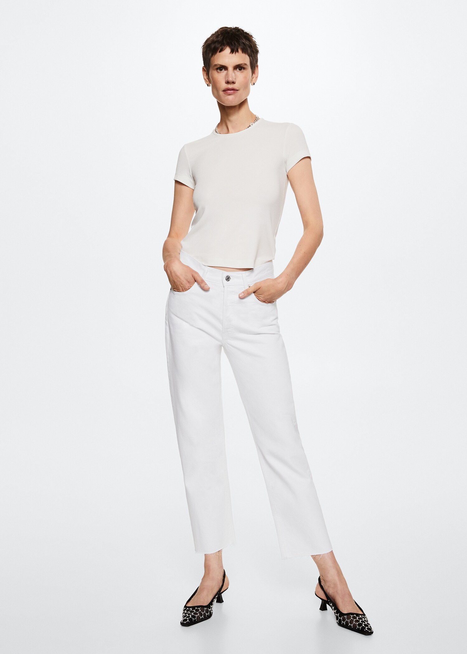 Raka jeans hög midja crop - Allmän bild
