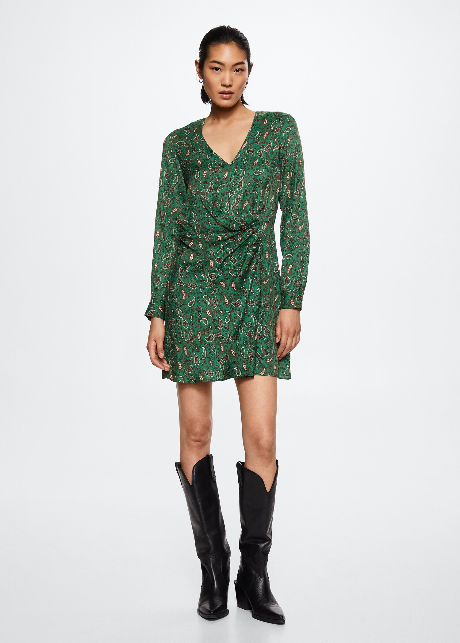 Paisley-print satin dress - General plane