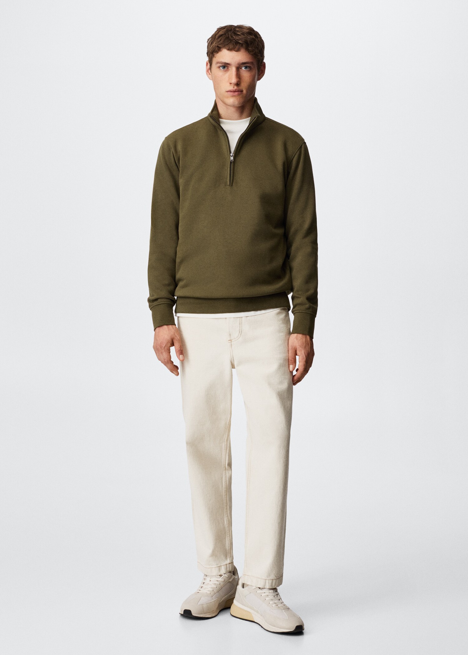 Cotton sweatshirt with zip neck - General plane