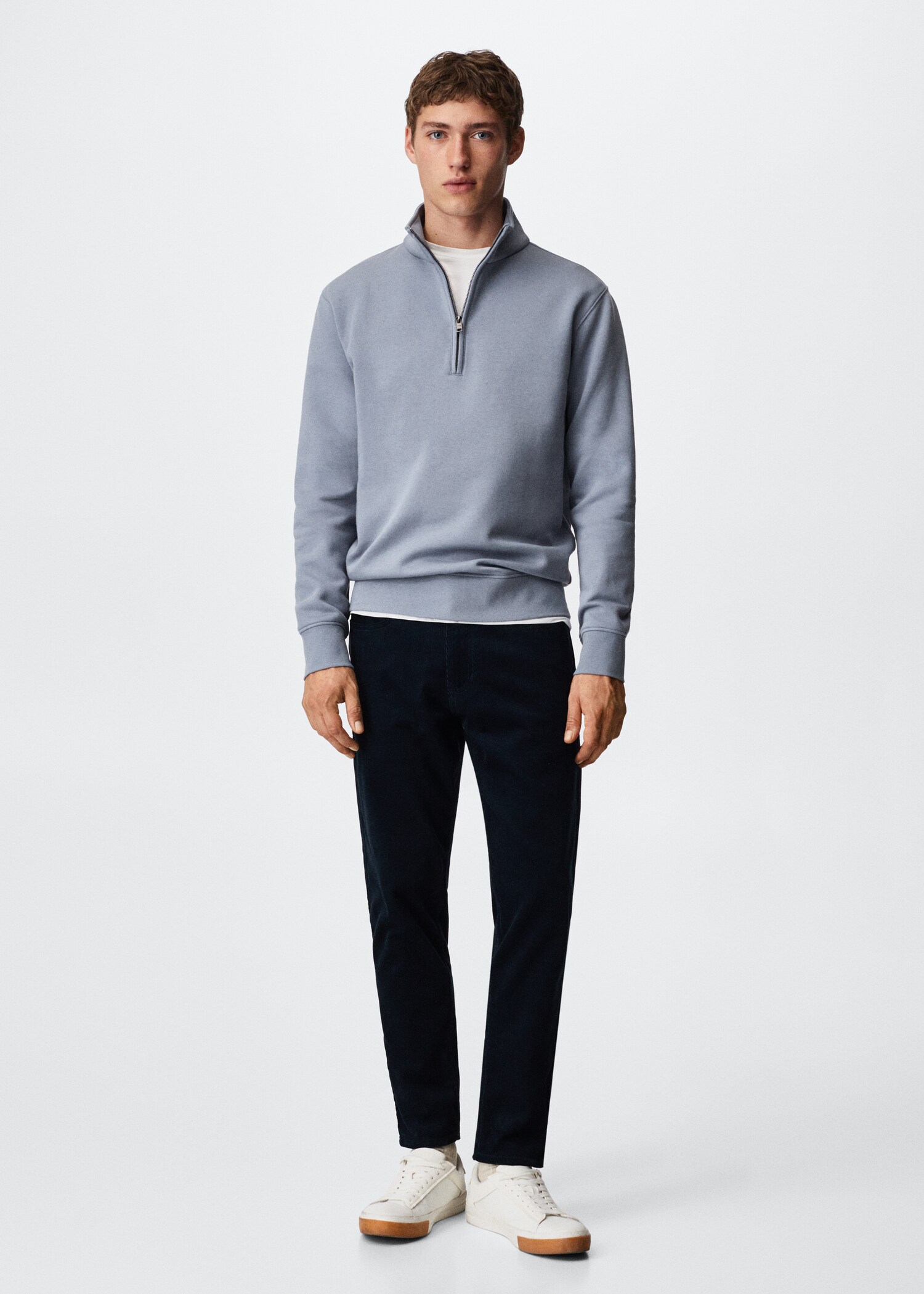 Cotton sweatshirt with zip neck - General plane