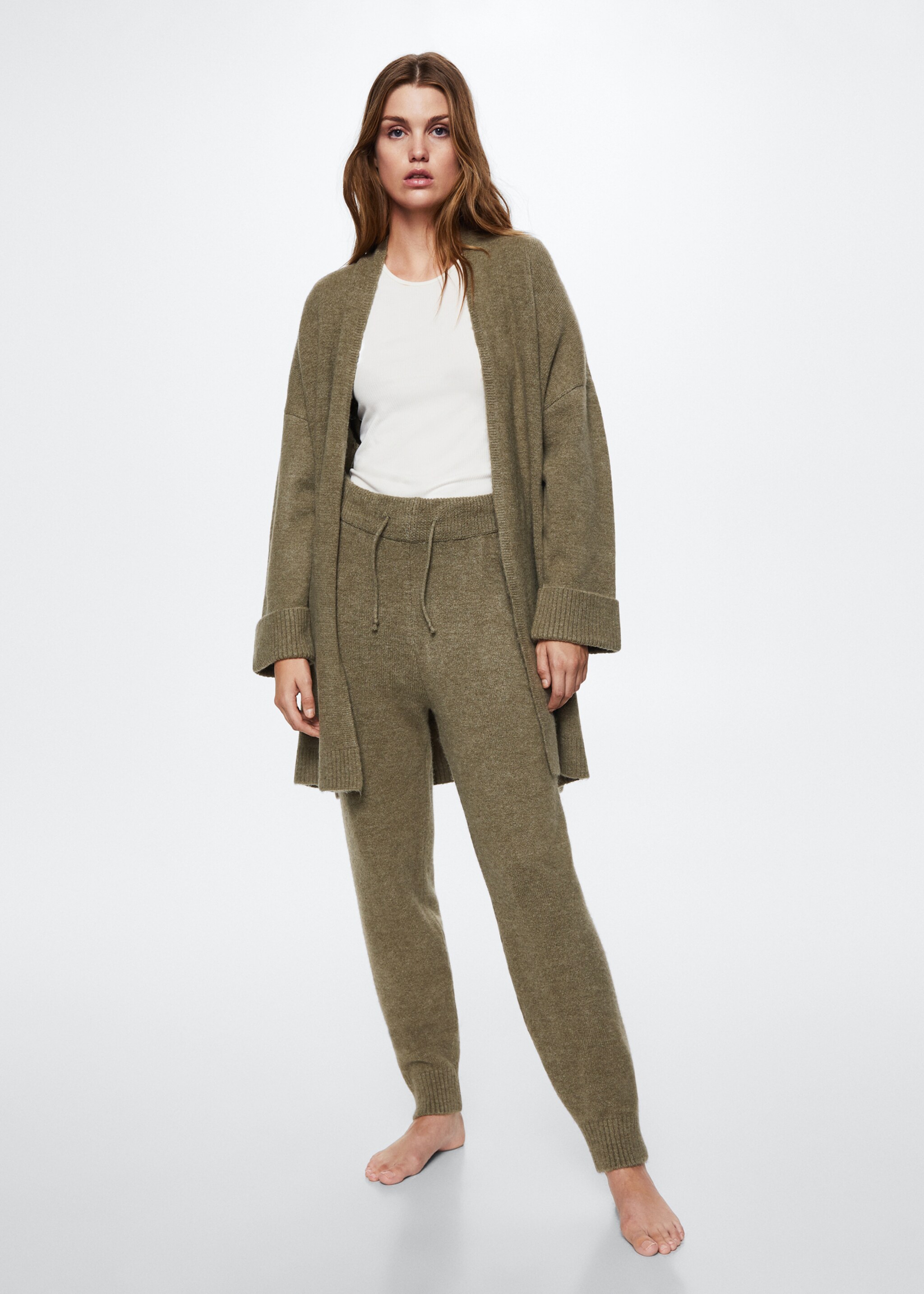 Cotton-linen knitted trousers  - General plane, Khaki. Ref: 37028256-00.