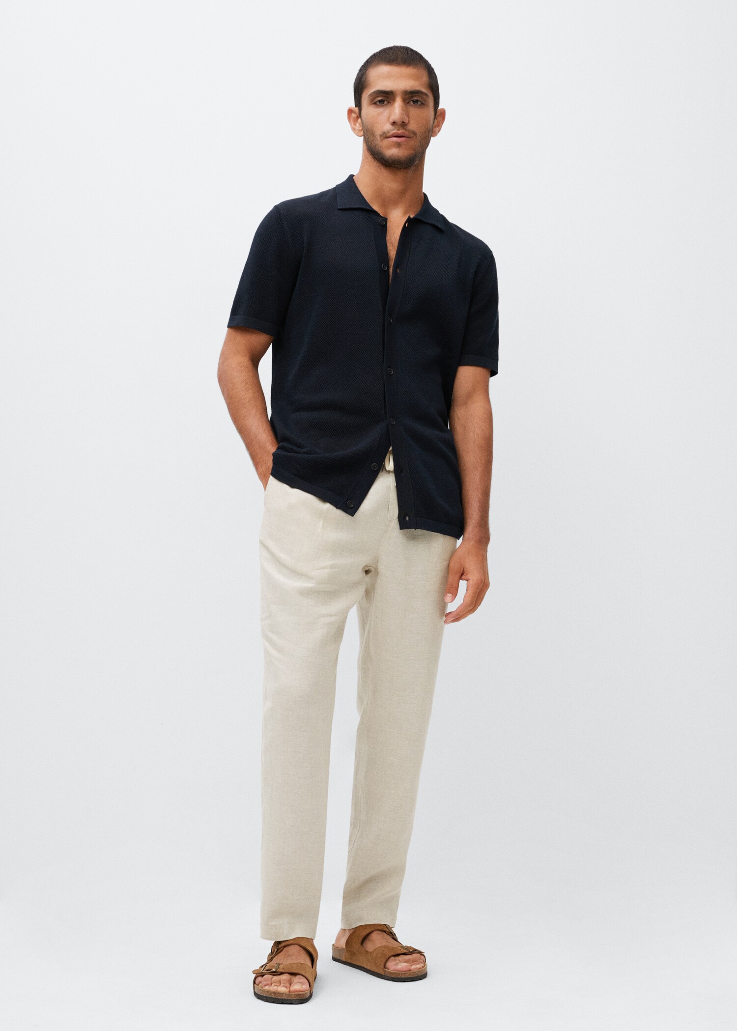 Pleated linen joggers - General plane