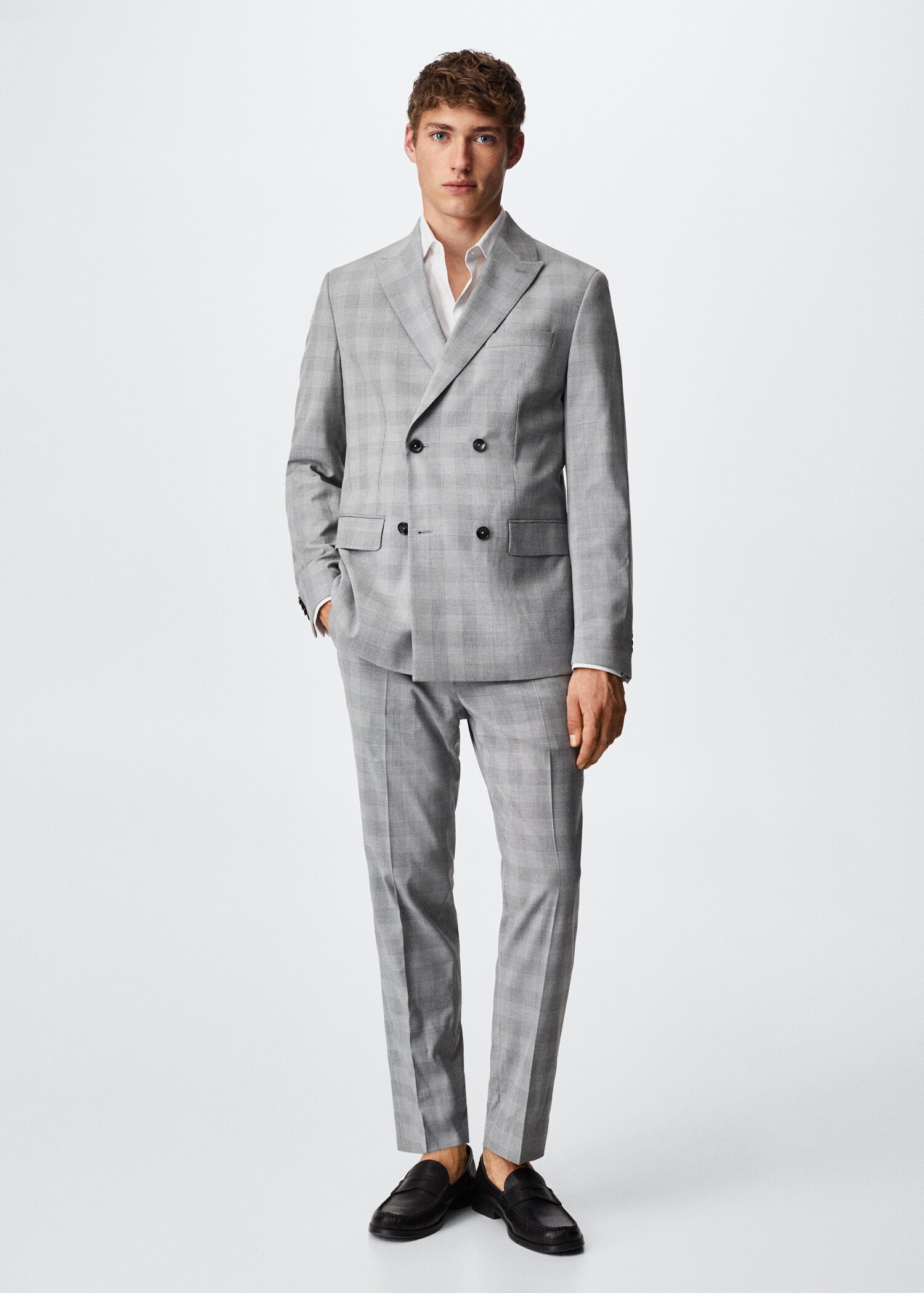 Slim fit check suit trousers - General plane