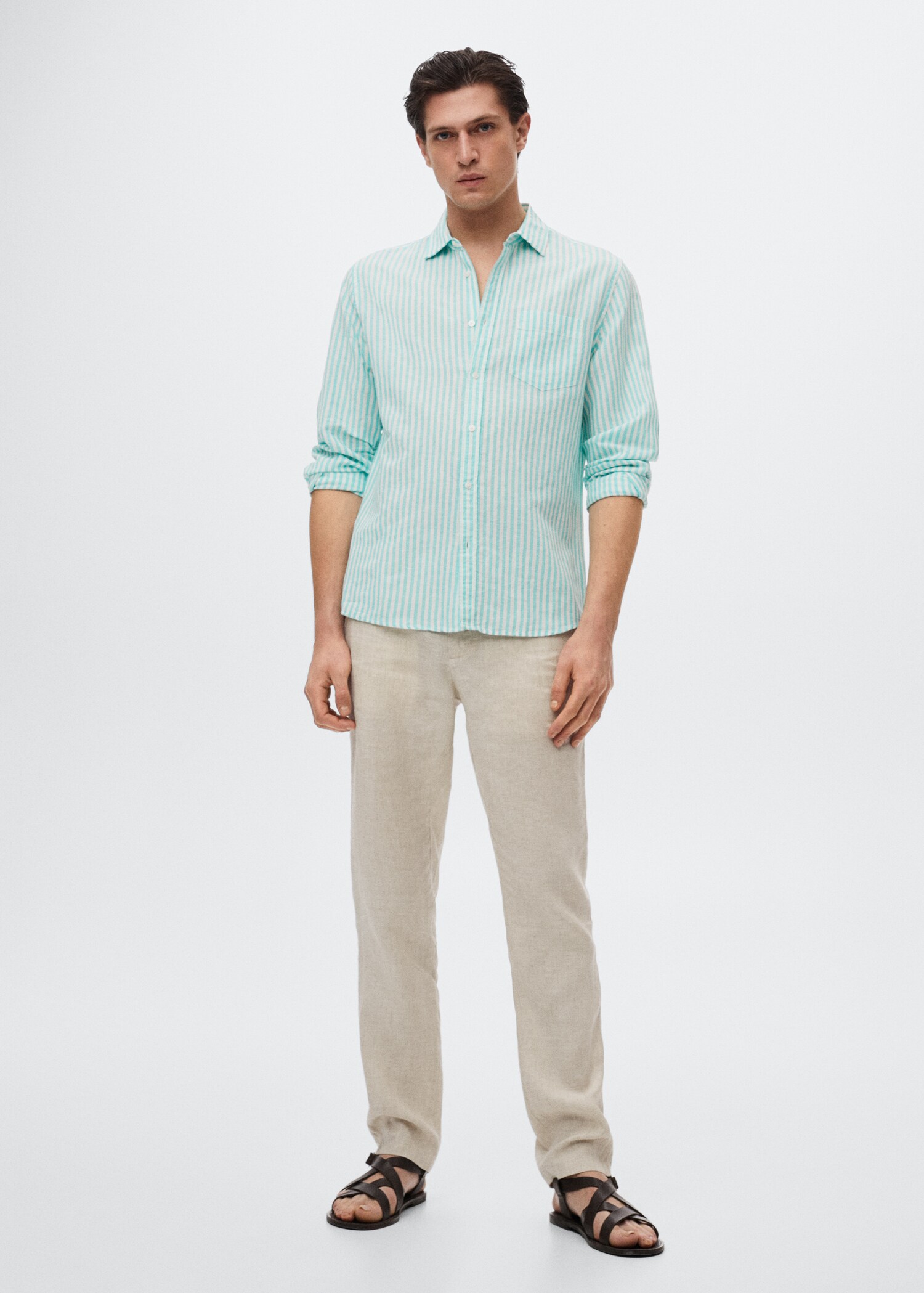 Slim fit striped linen shirt - General plane