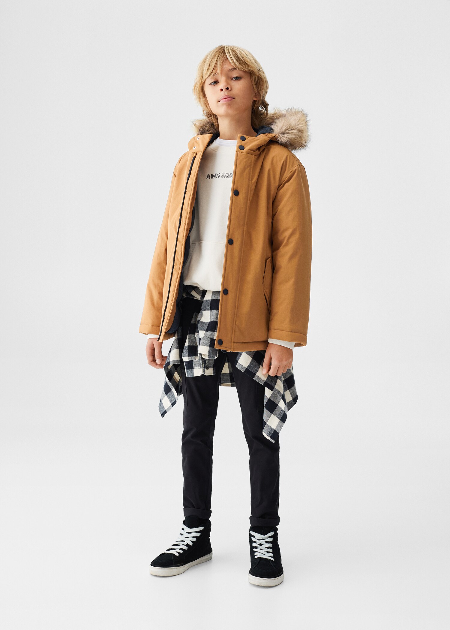 Anorak with detachable fur-effect hood  - General plane