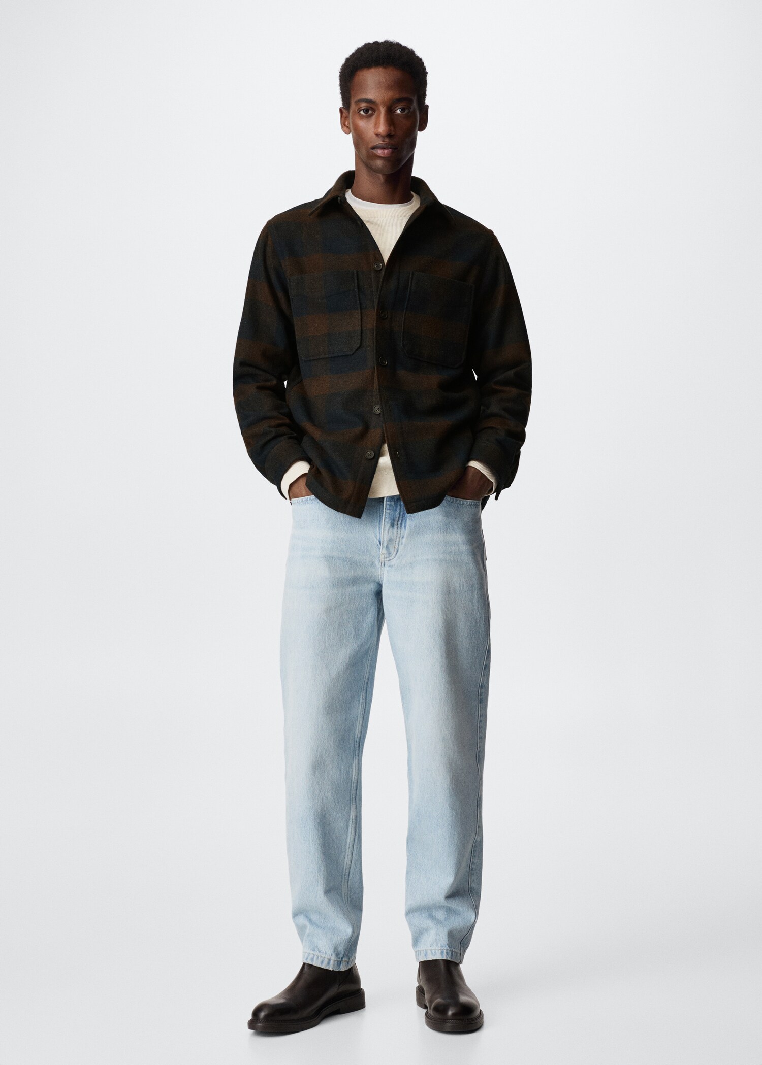 Check wool-blend overshirt - General plane