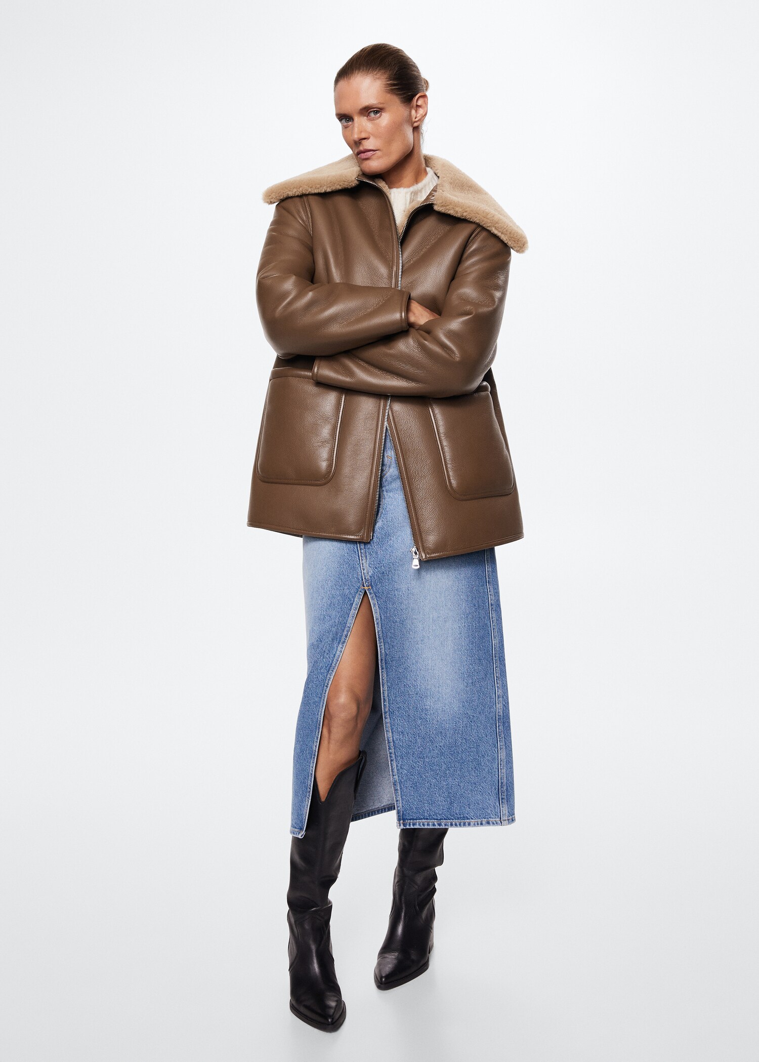 Coat with shearling-effect lining - General plane