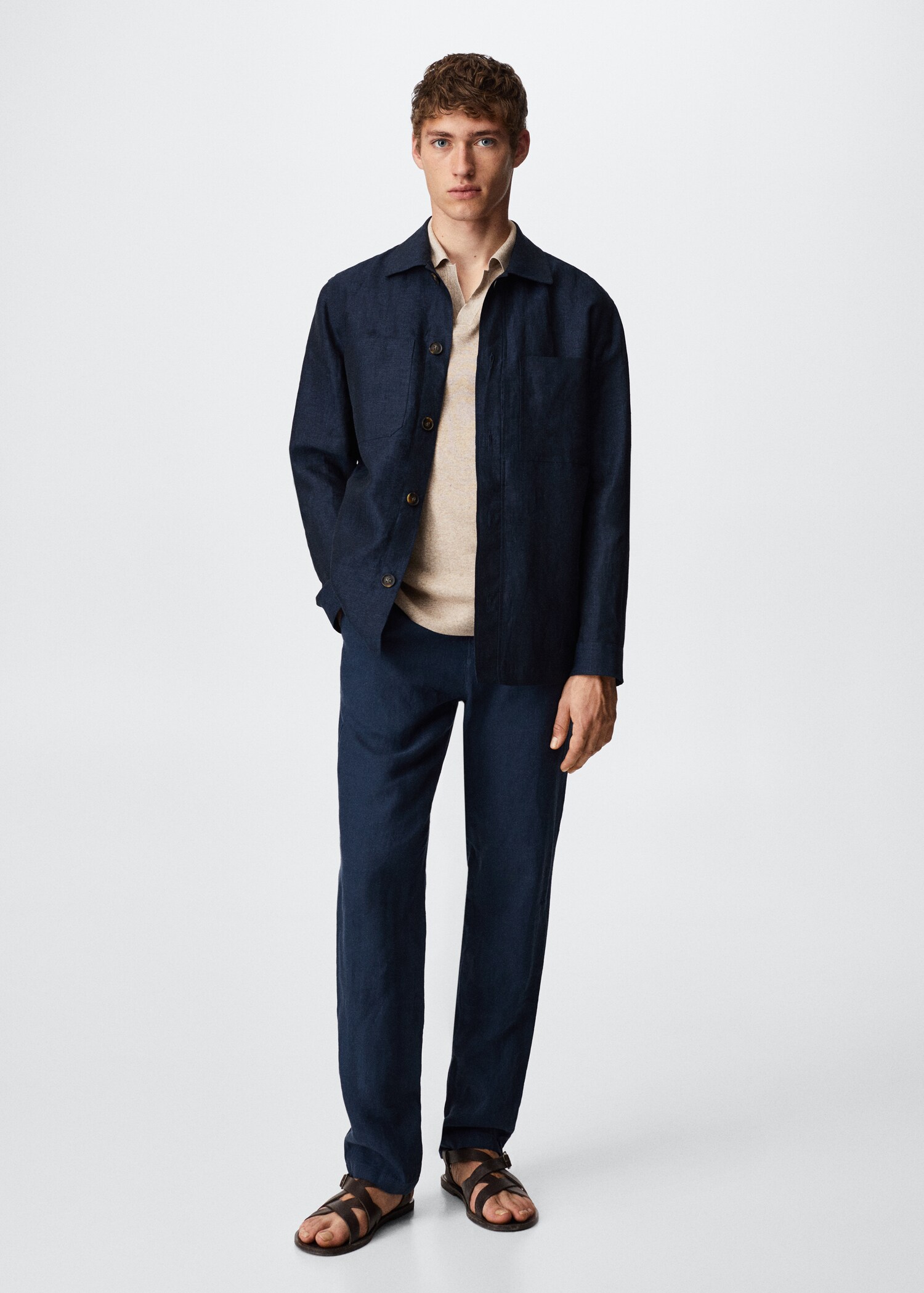 100% linen overshirt with pockets - General plane