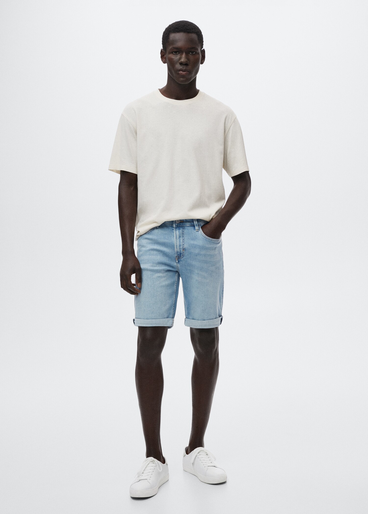 Slim-fit denim bermuda shorts - General plane