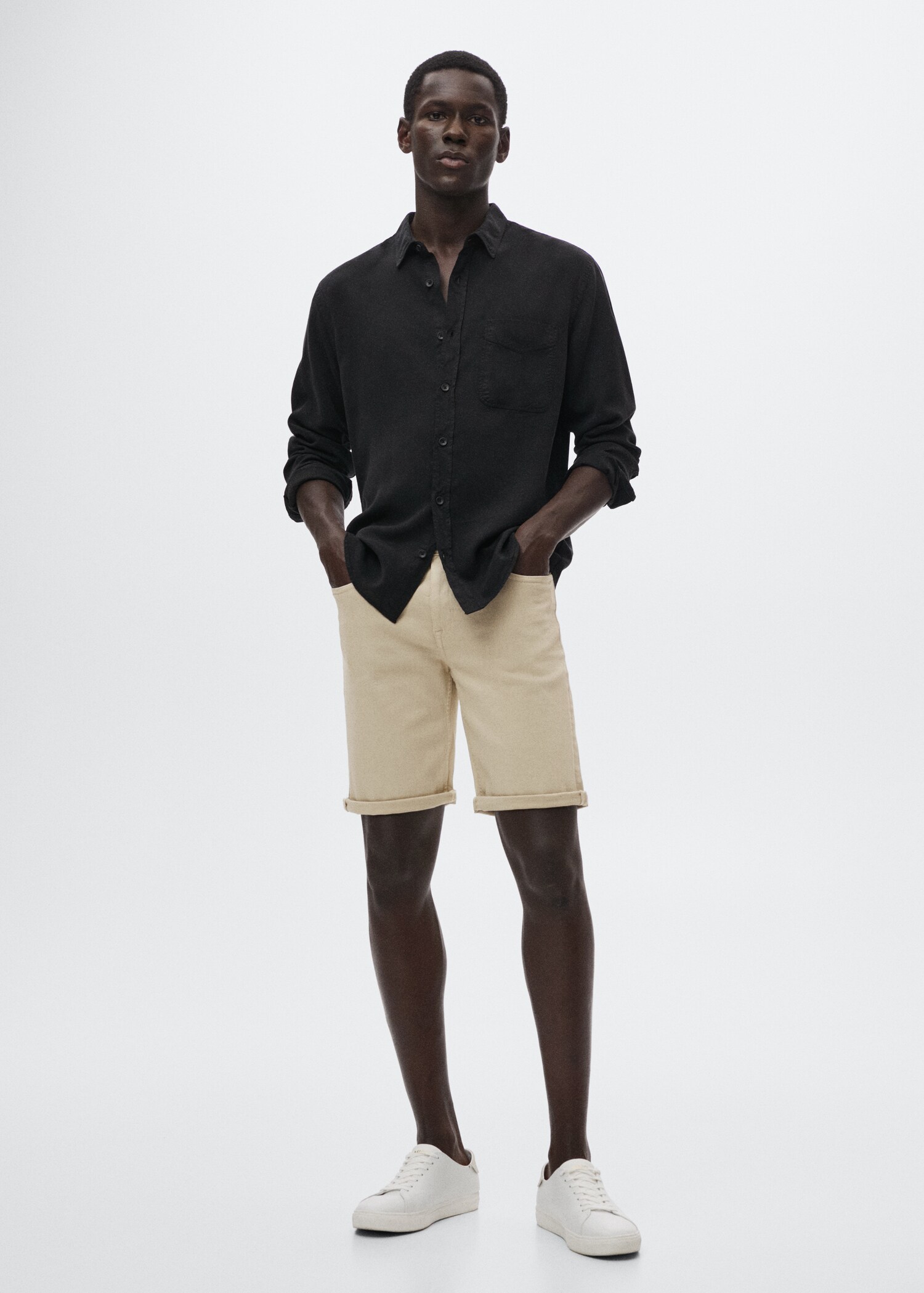 Stretch cotton denim shorts - General plane