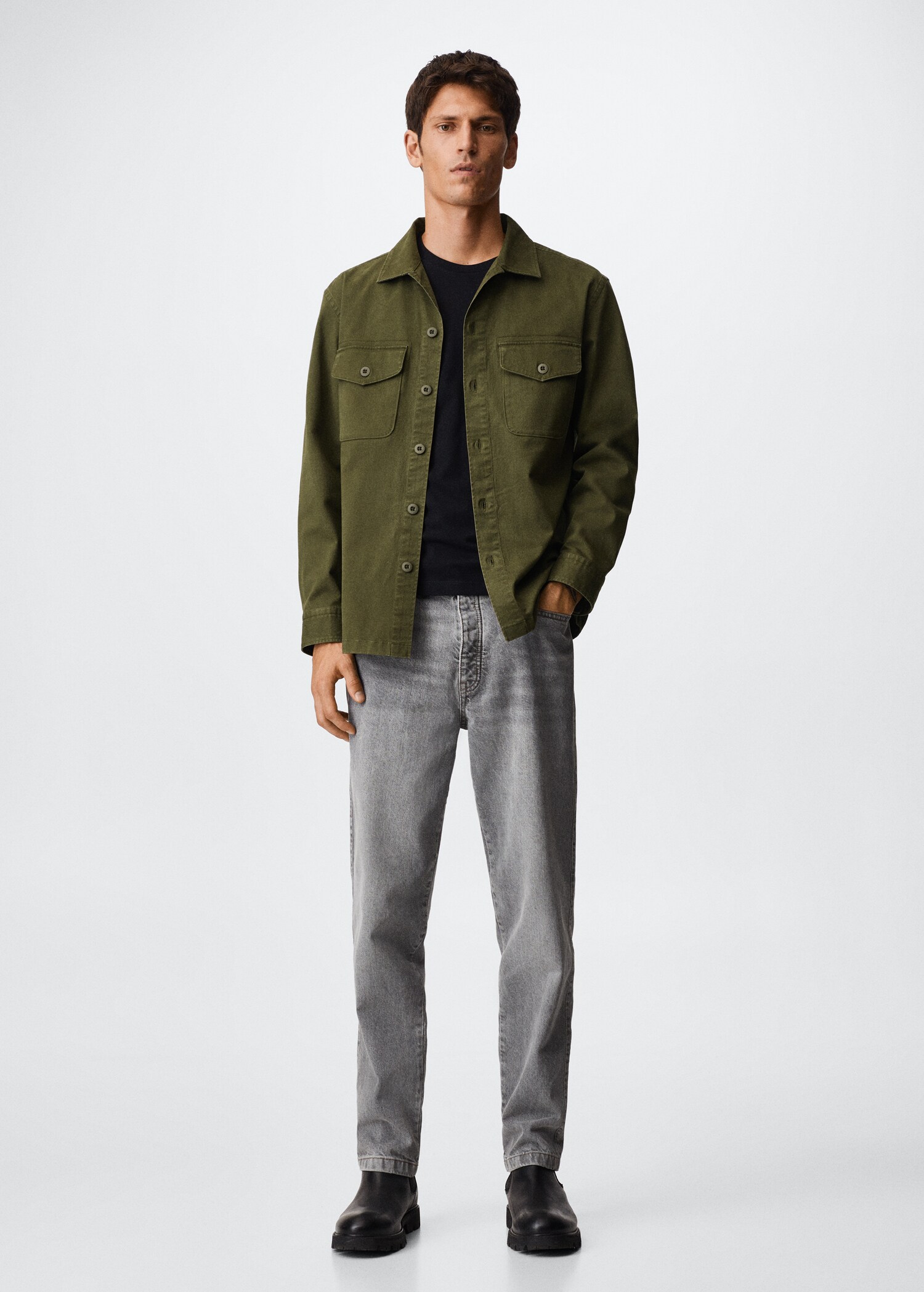 Chest-pocket cotton overshirt - General plane