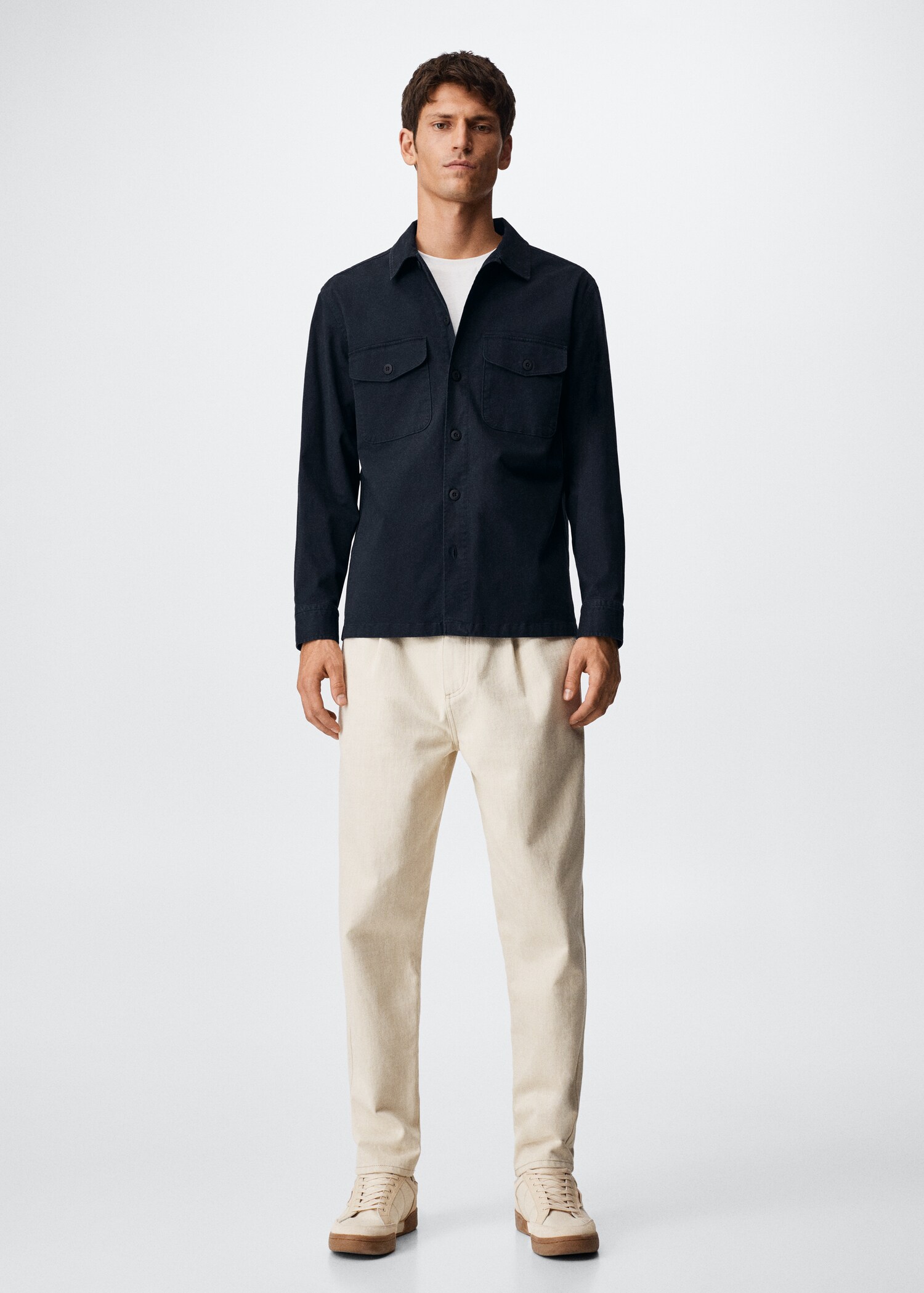 Chest-pocket cotton overshirt - General plane