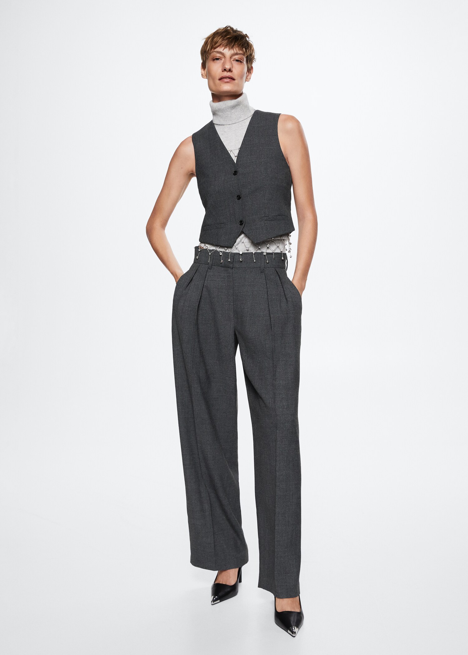 Check wool-blend suit waistcoat - General plane