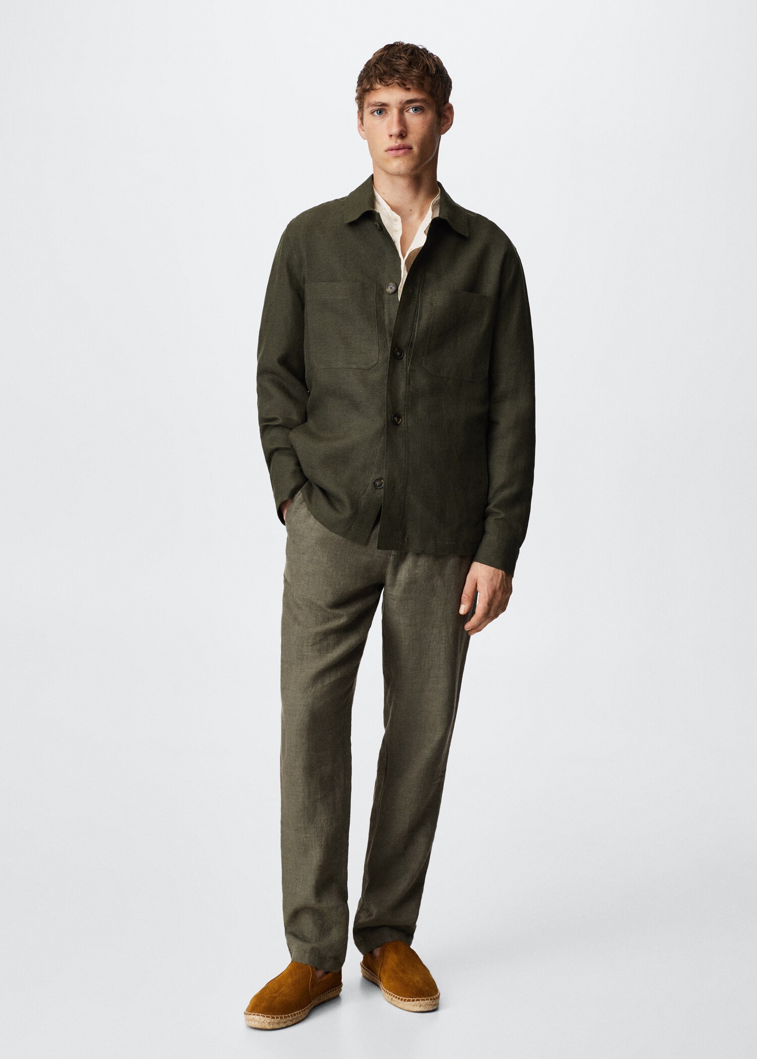 100% linen overshirt with pockets - General plane