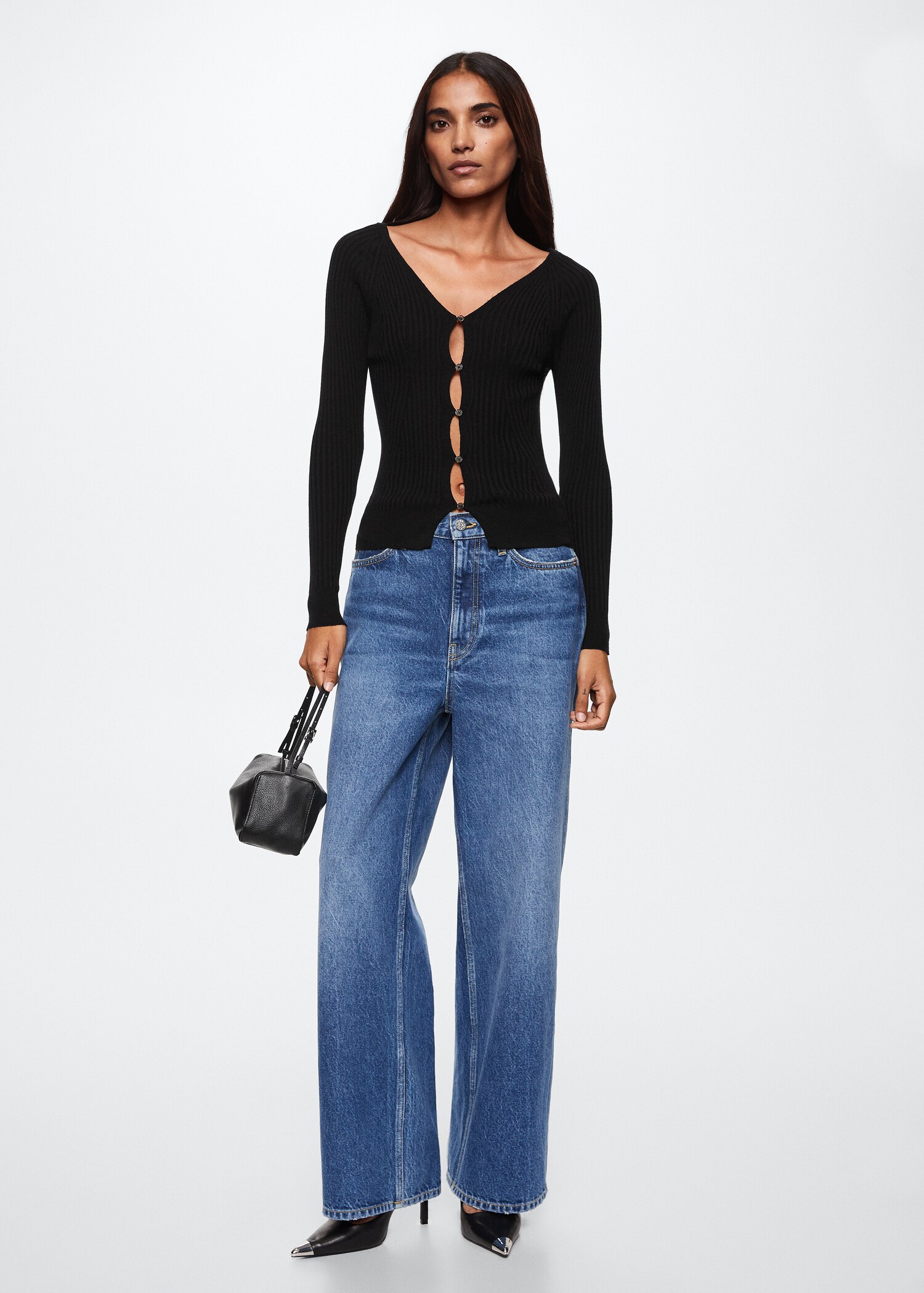 Buttoned ribbed cardigan - General plane