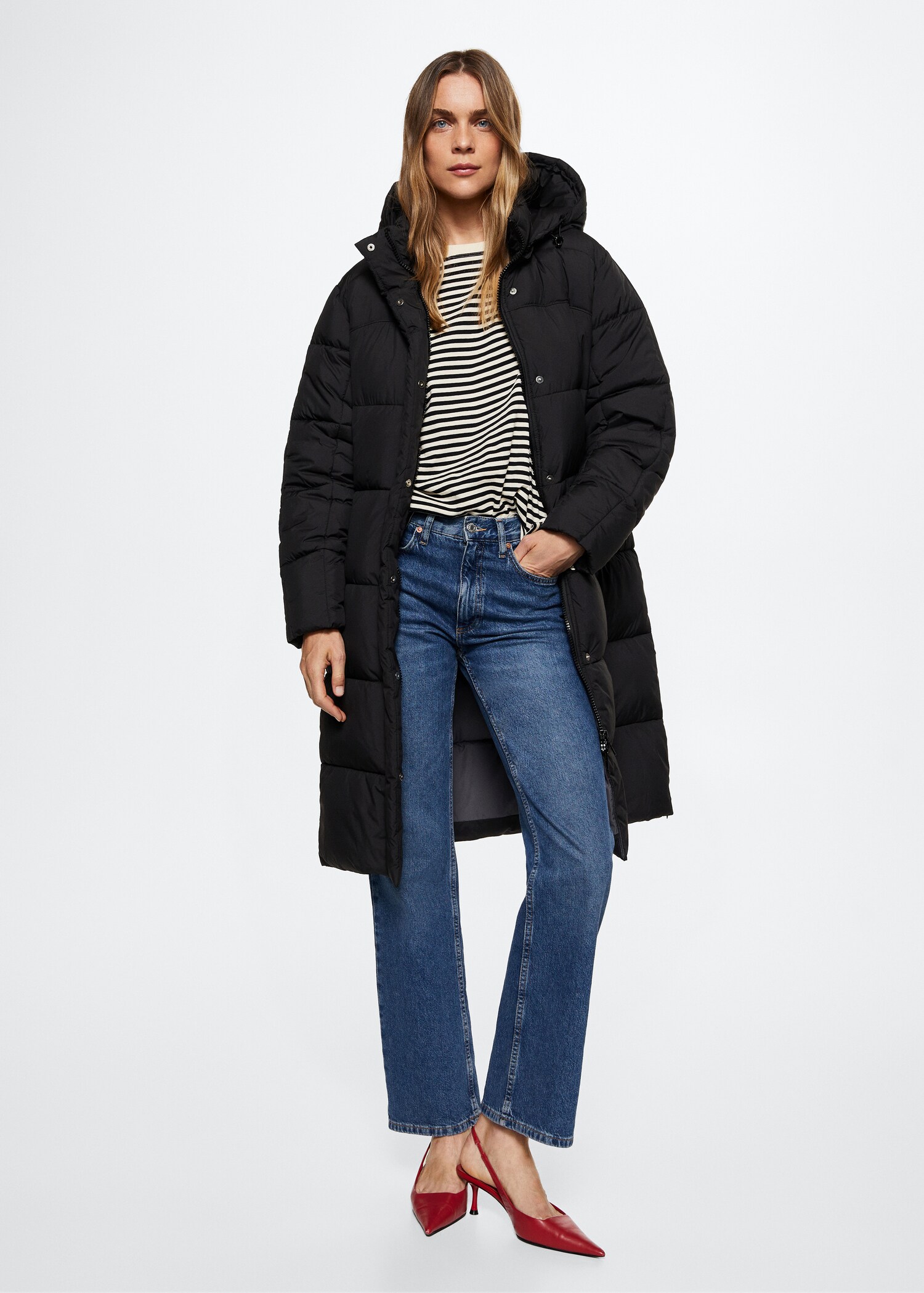 Detachable hood quilted coat - General plane