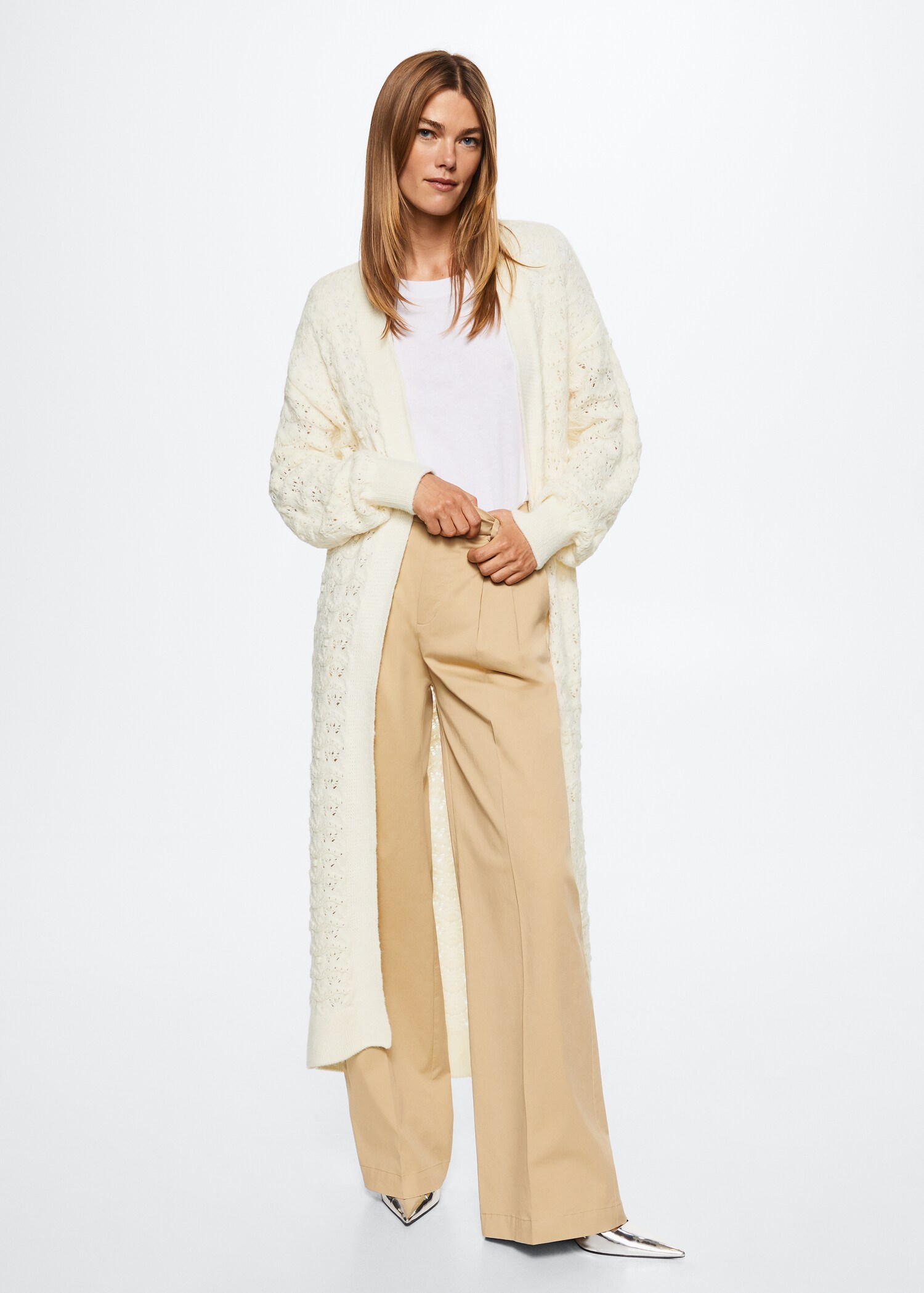 Openwork long cardigan - General plane