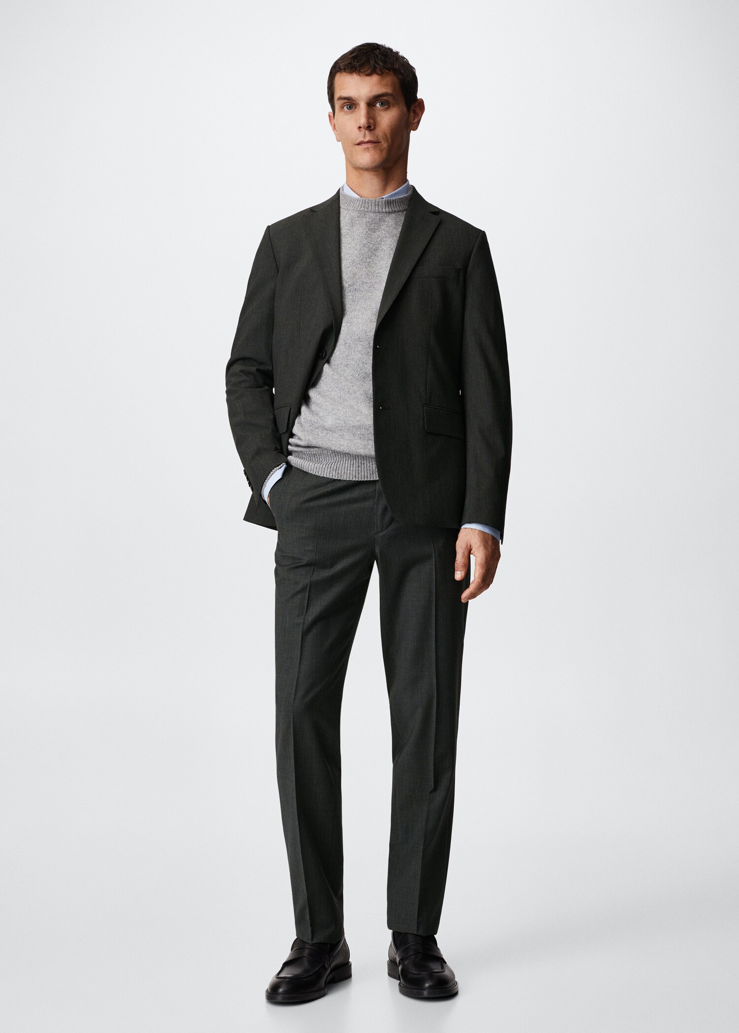 Slim fit wool suit trousers - General plane