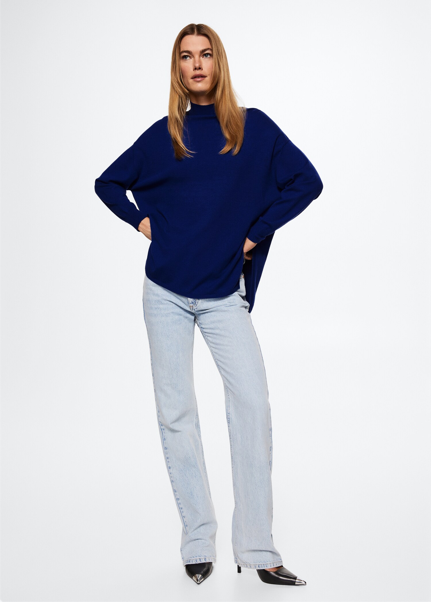 Perkins-neck fine-knit sweater - General plane