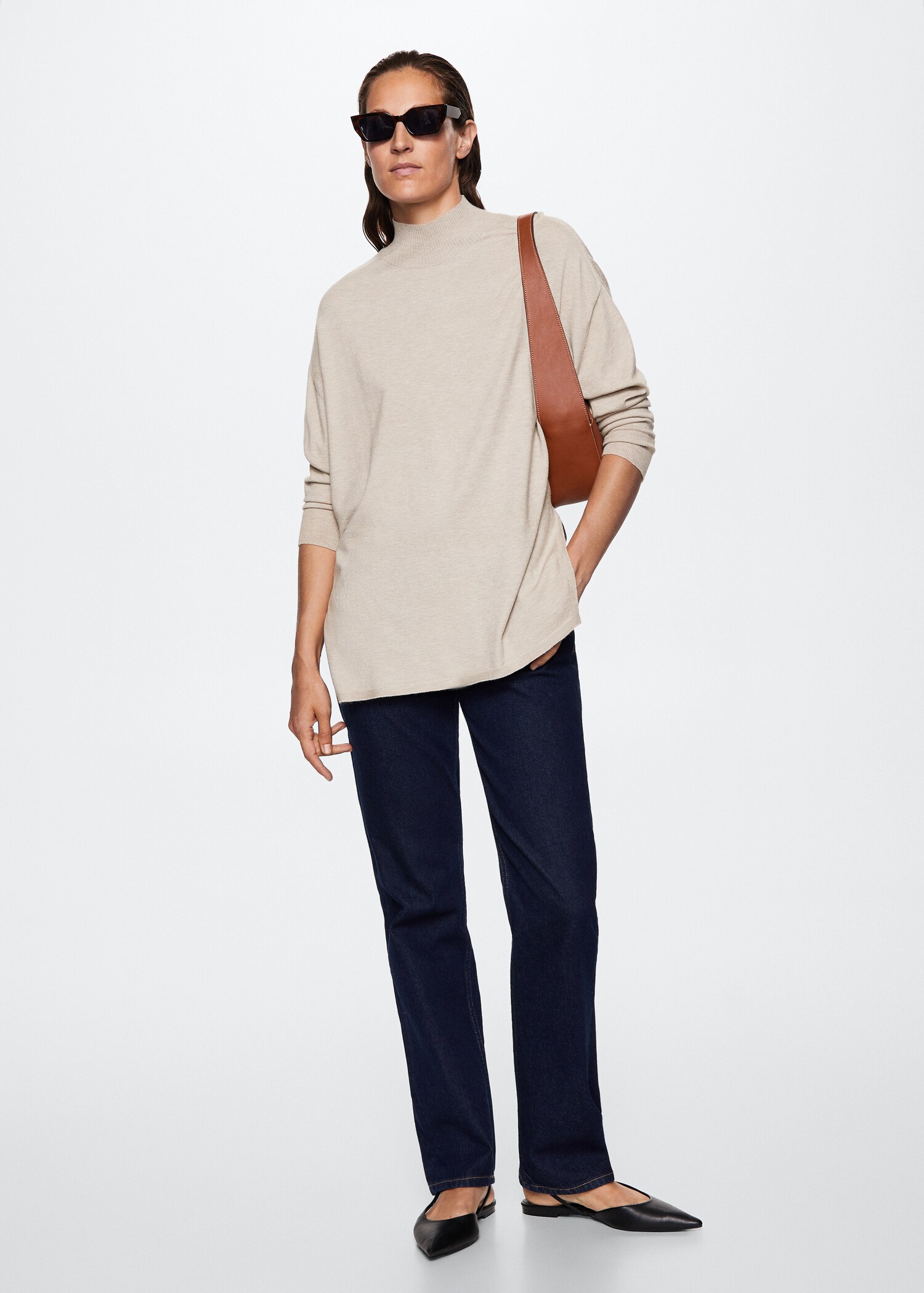 Perkins-neck fine-knit sweater - General plane