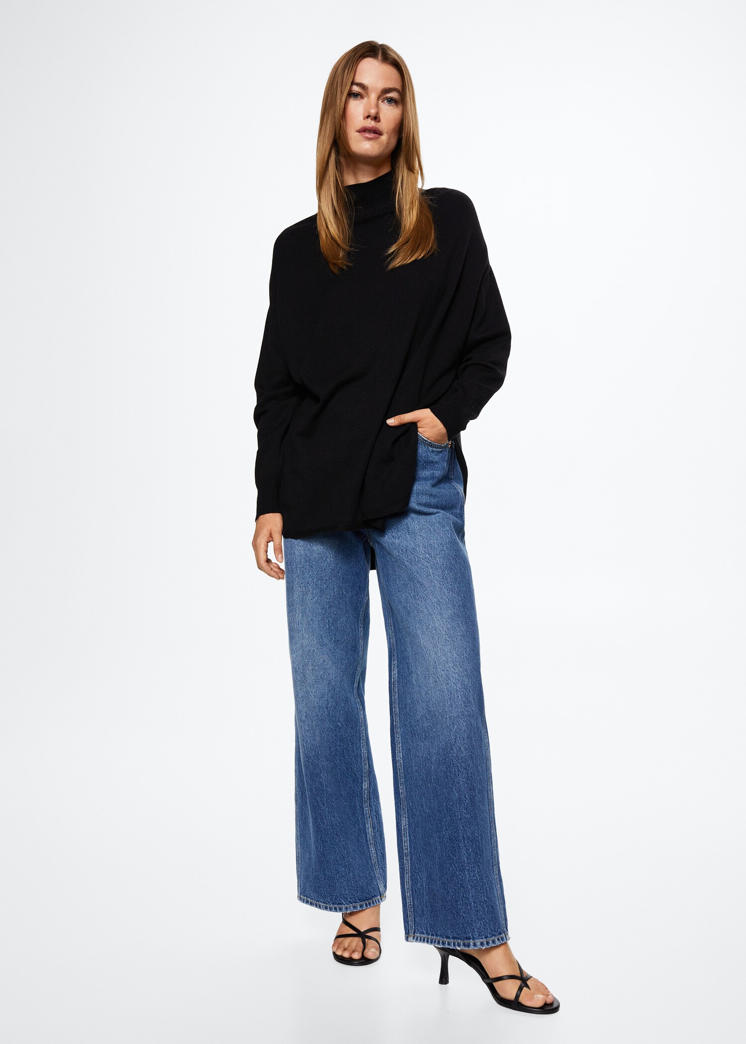 Perkins-neck fine-knit sweater - General plane