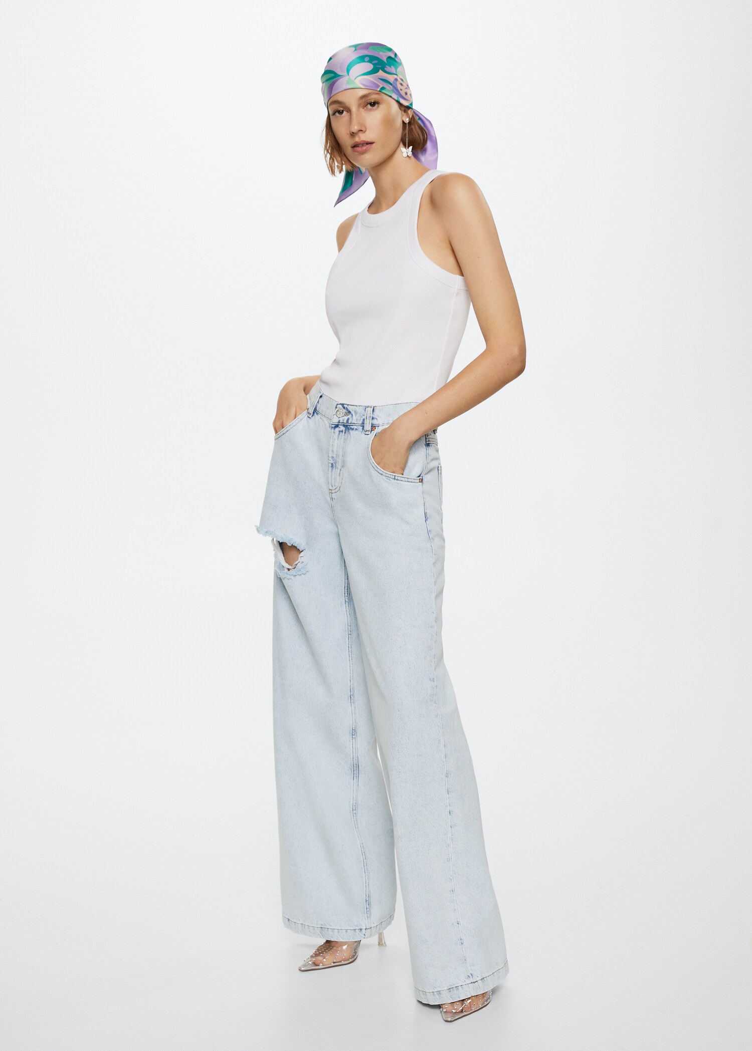 Decorative ripped wideleg jeans - General plane