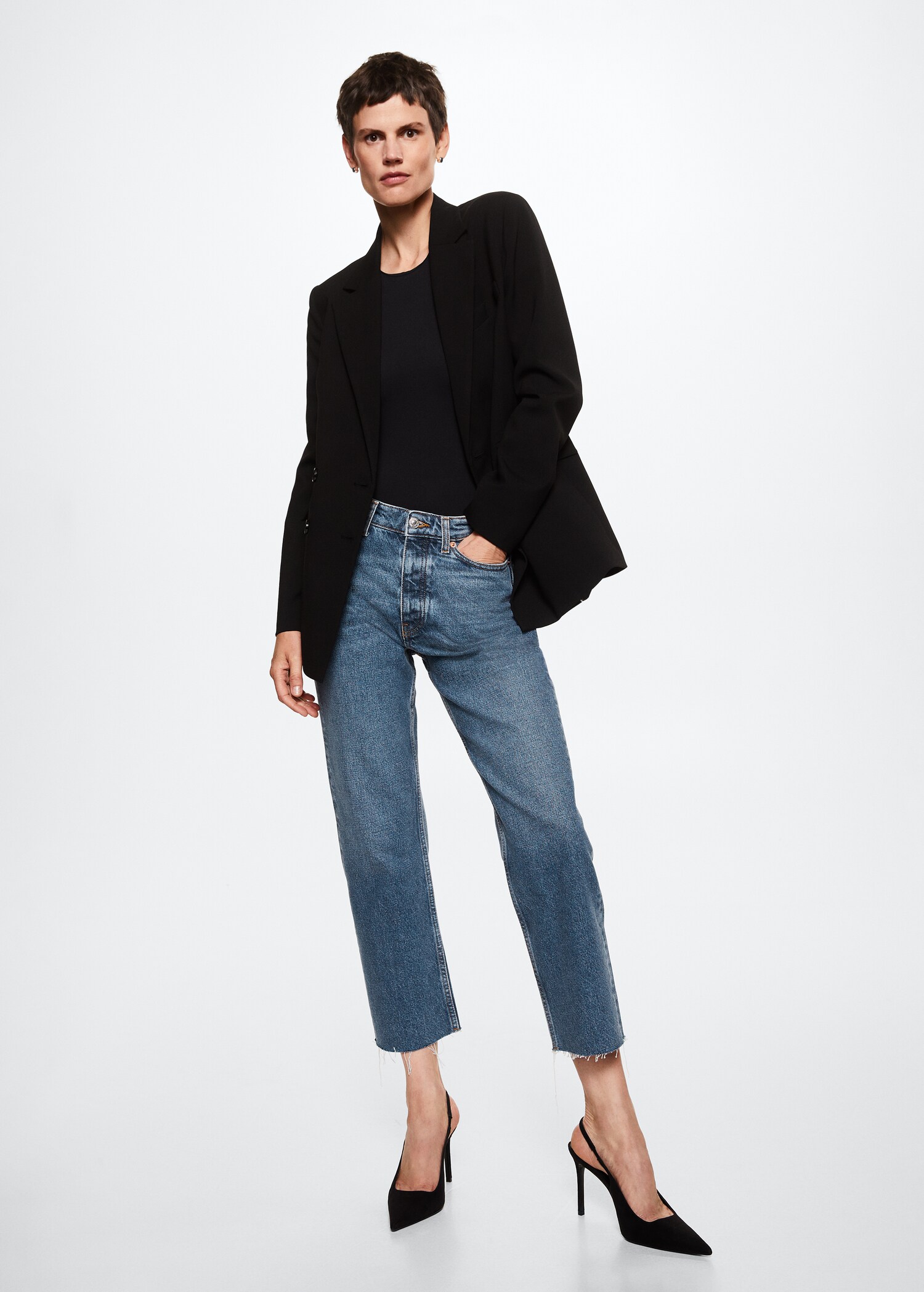 High-waist cropped straight jeans - General plane