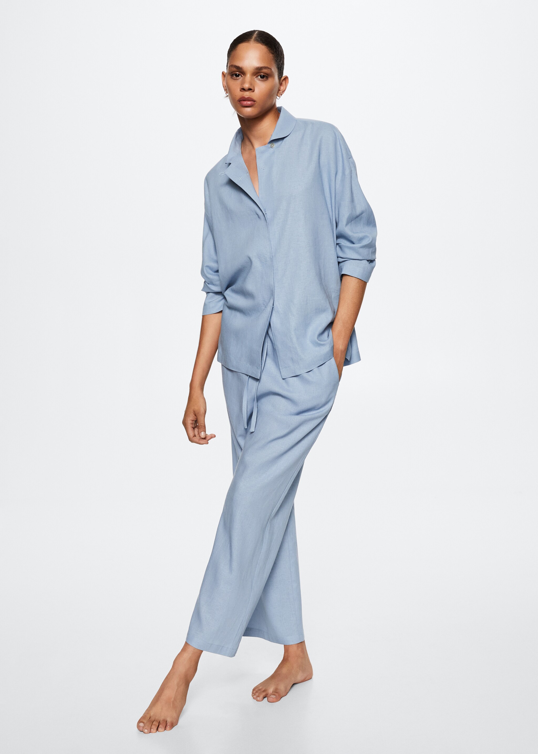 Linen pajama pants - General plane, Blue. Ref: 37074006-00.