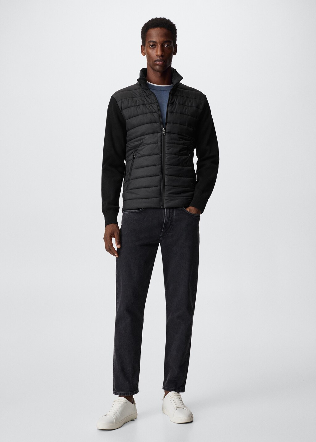 Mens padded jacket with knitted sleeves sale