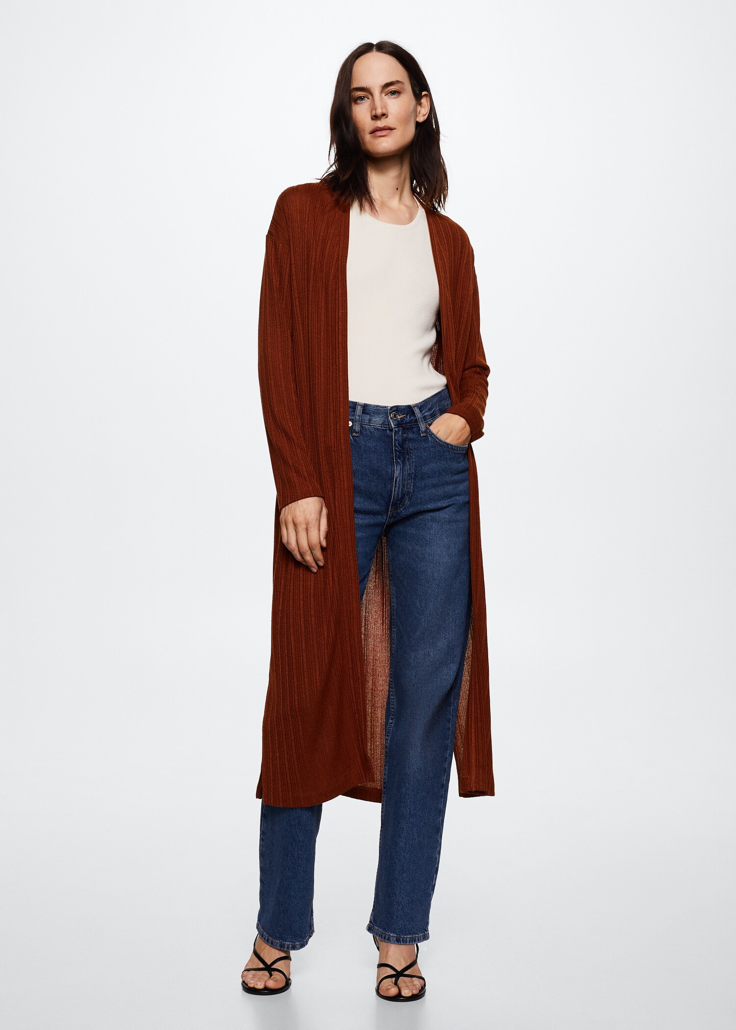 Ribbed long cardigan - General plane