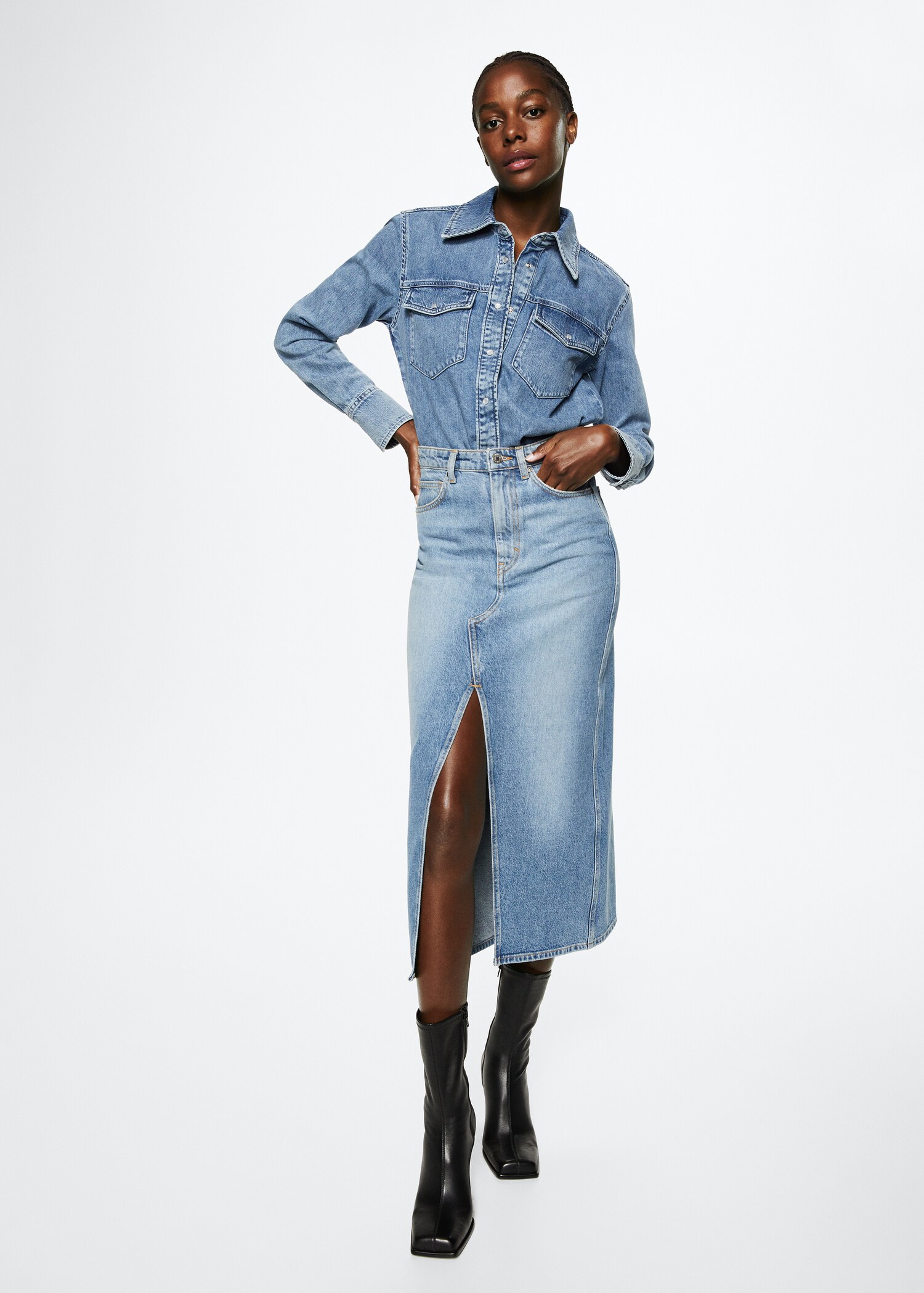Katoenen denim overhemd - Overzichtstekening