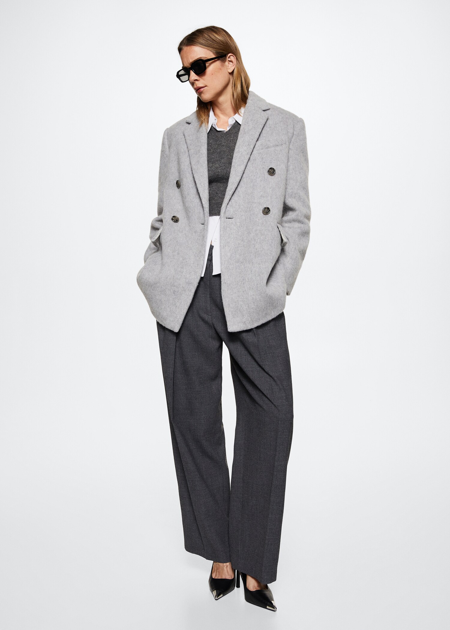 Wool double-breasted coat - Woman | MANGO OUTLET United Kingdom