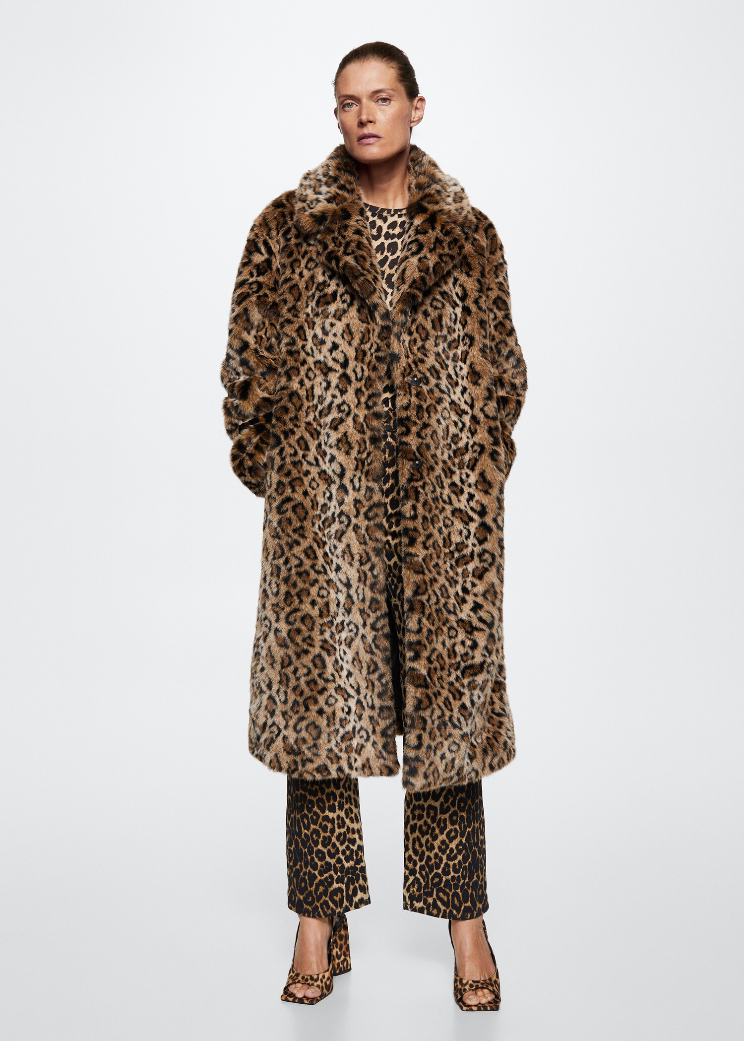 Animal-print fur-effect coat - General plane