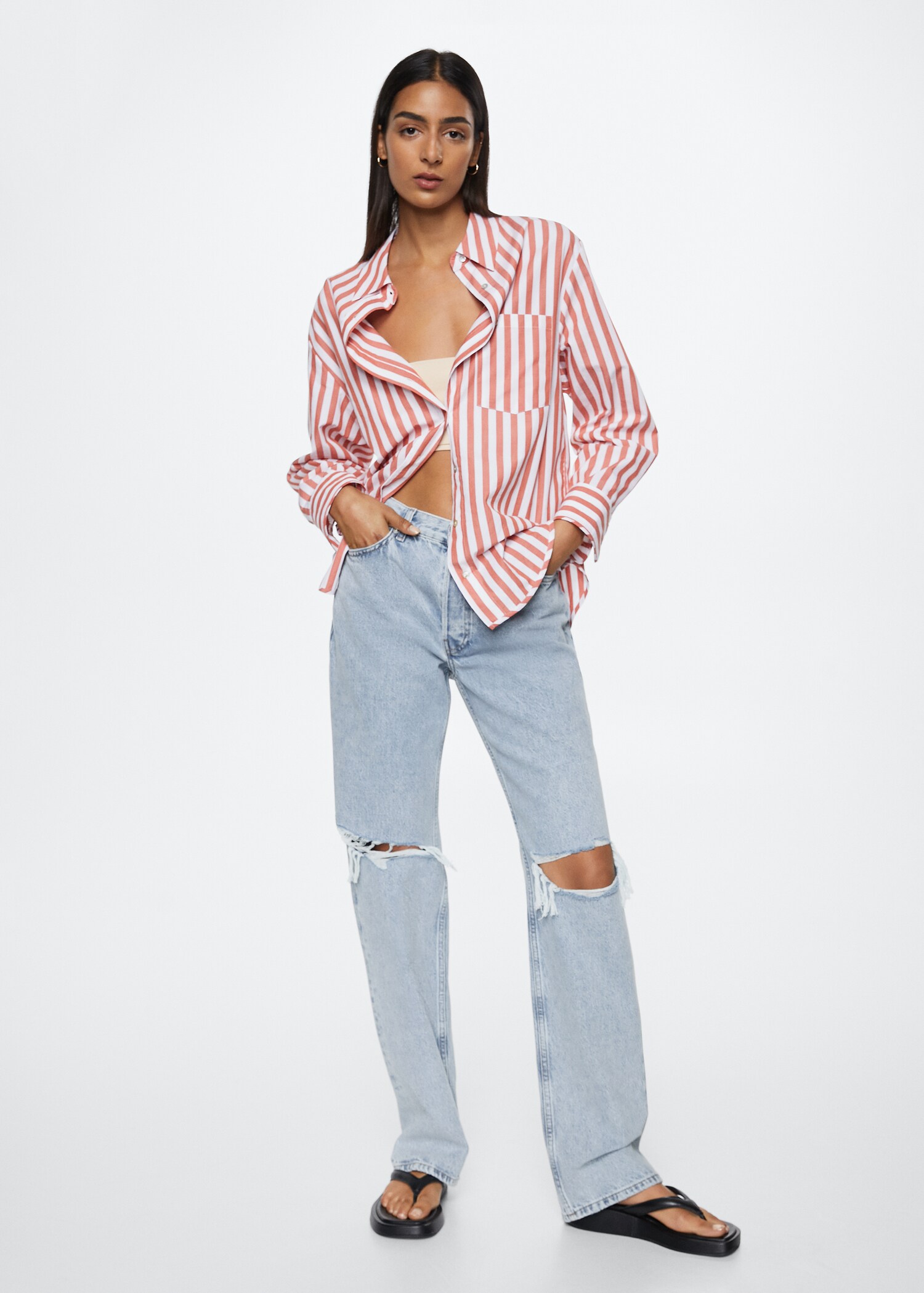 High waist straight jeans - General plane