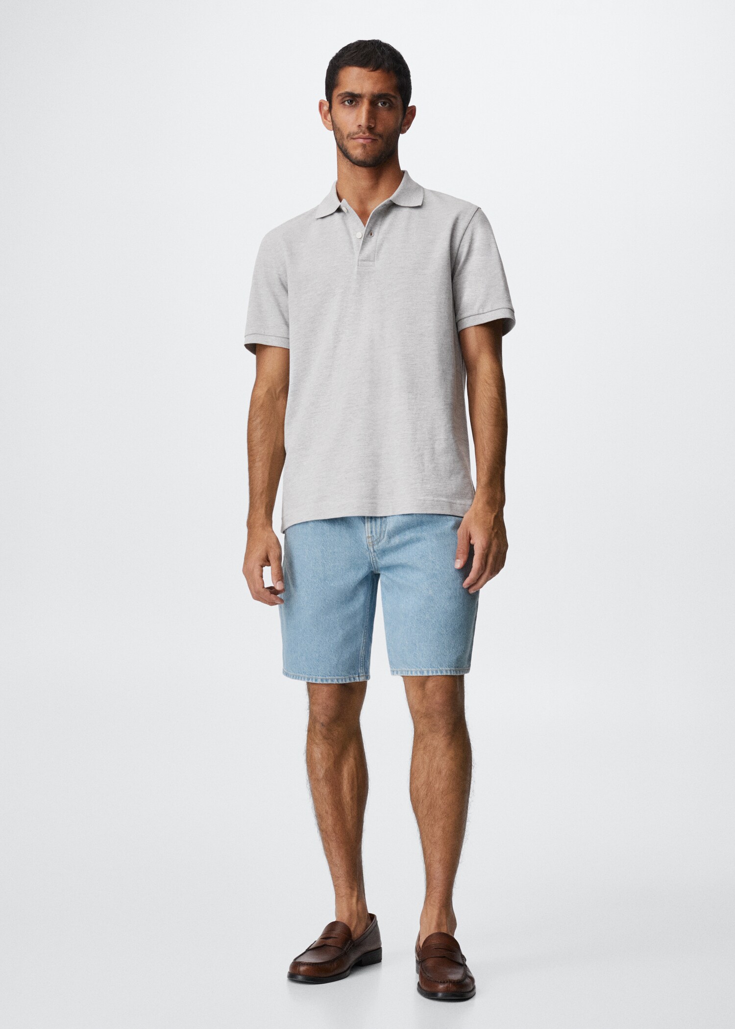 Pleated denim Bermuda shorts - General plane