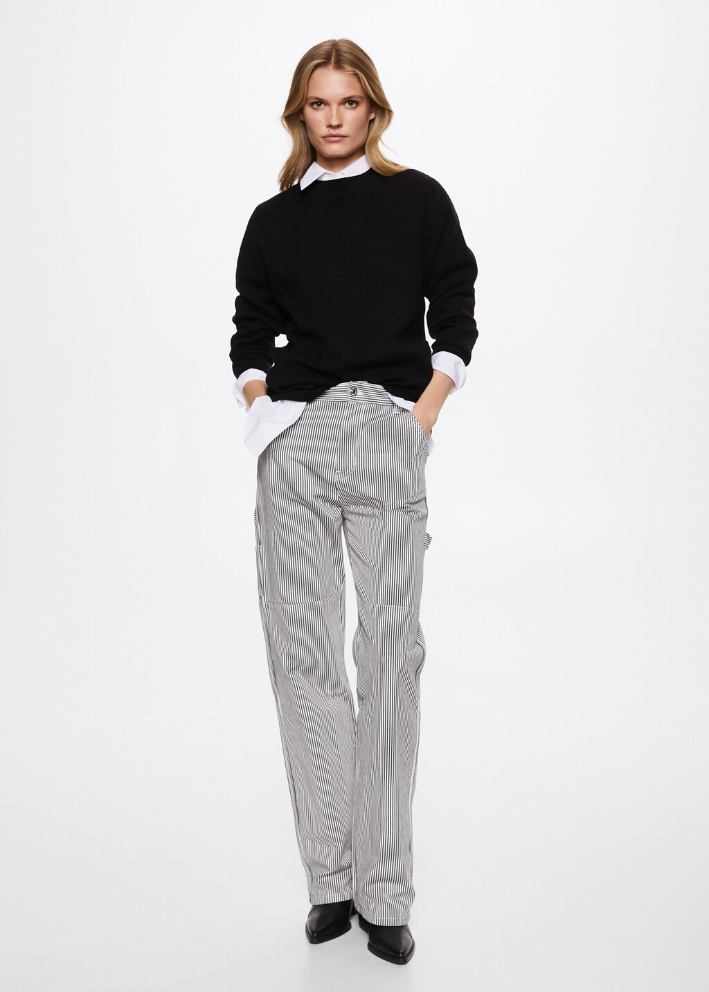 Black white stripe jeans deals