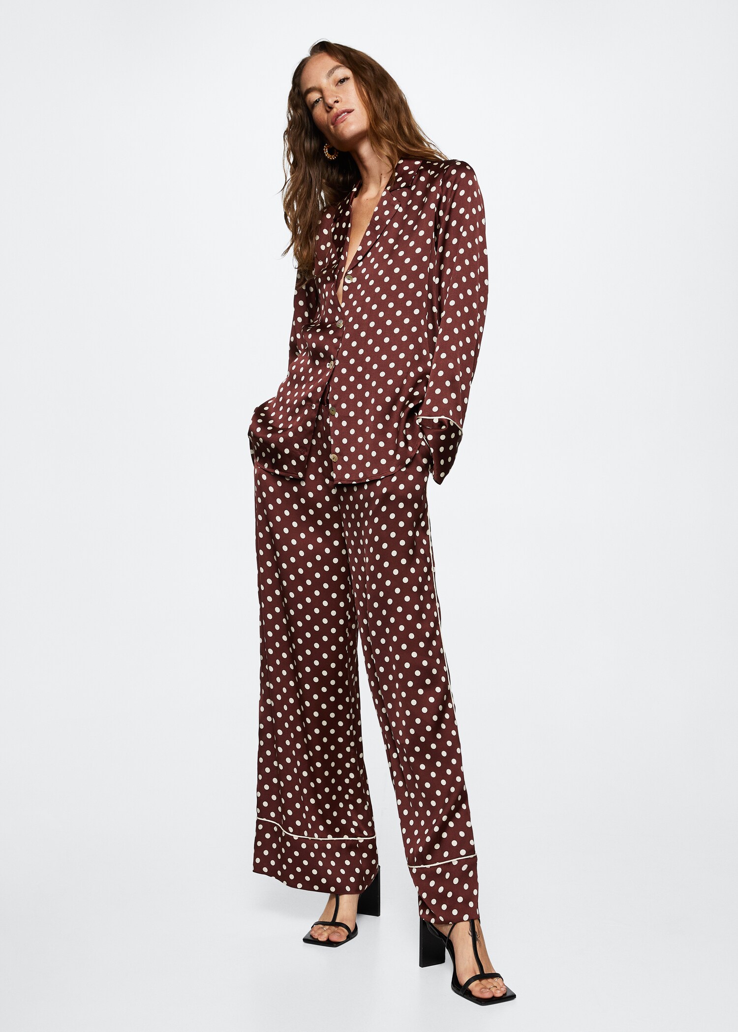 Satinierte Hose mit Polka Dots - Allgemeine Ansicht
