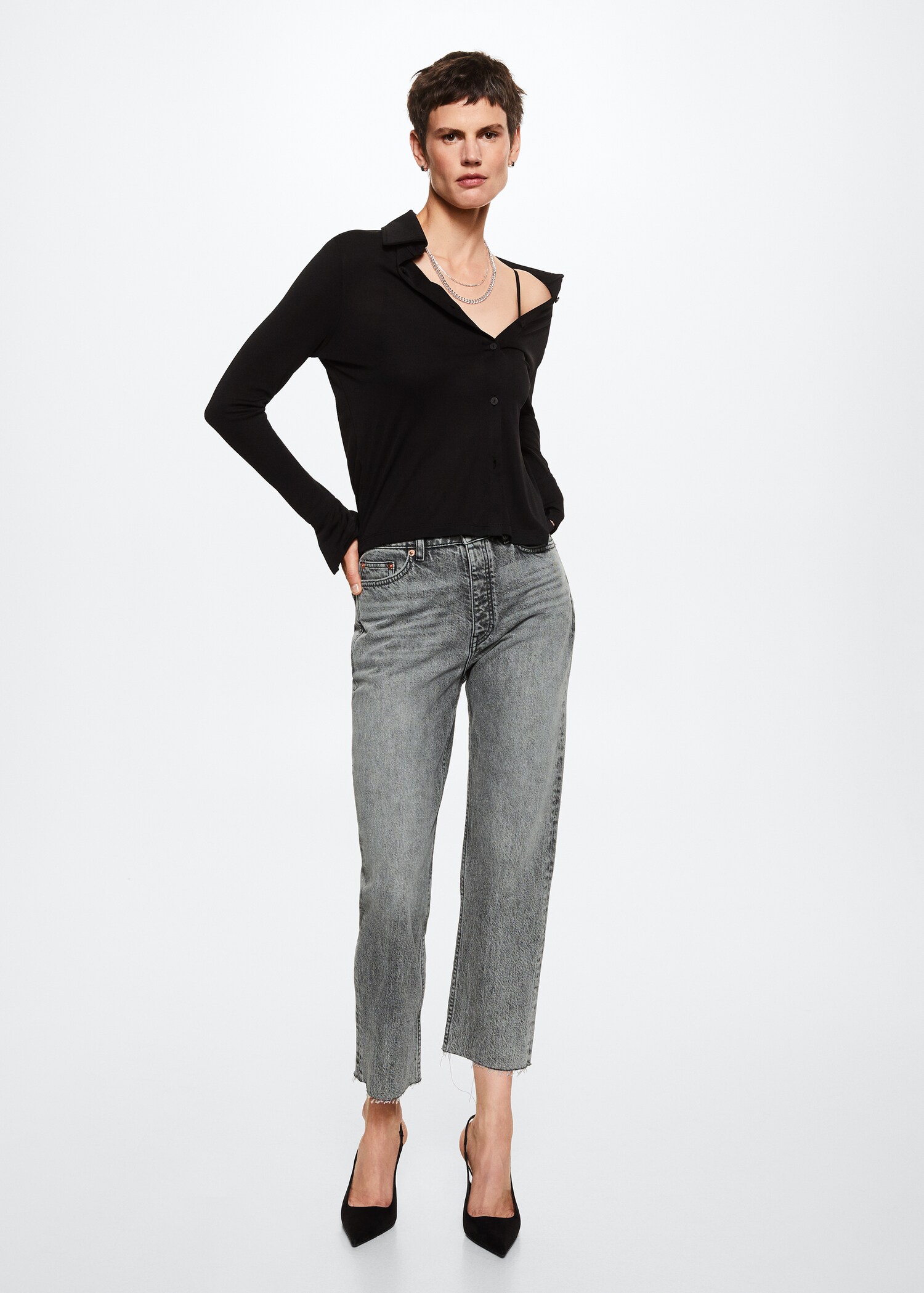 Raka jeans hög midja crop - Allmän bild