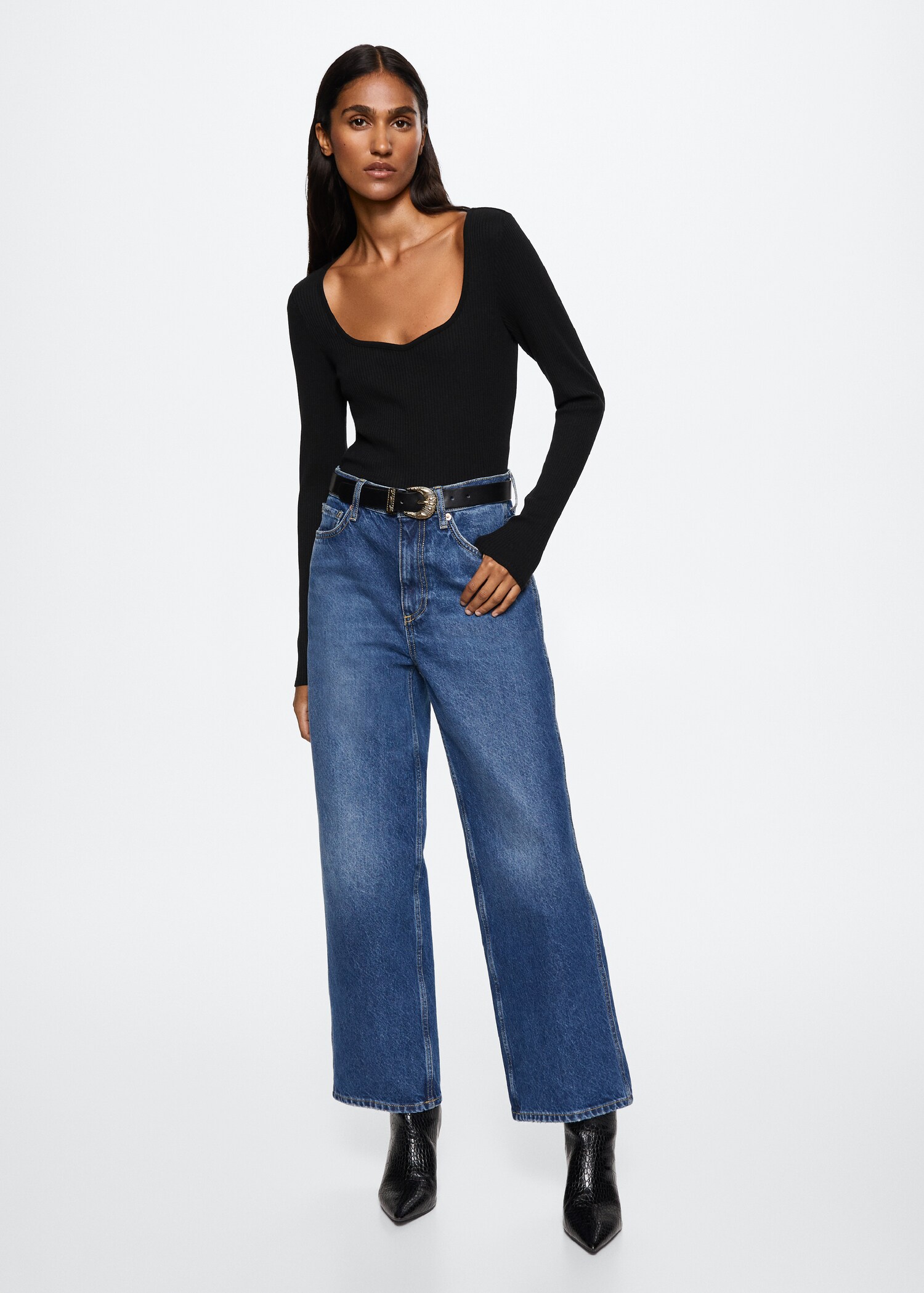 Ribbed Squared neckline t-shirt - General plane